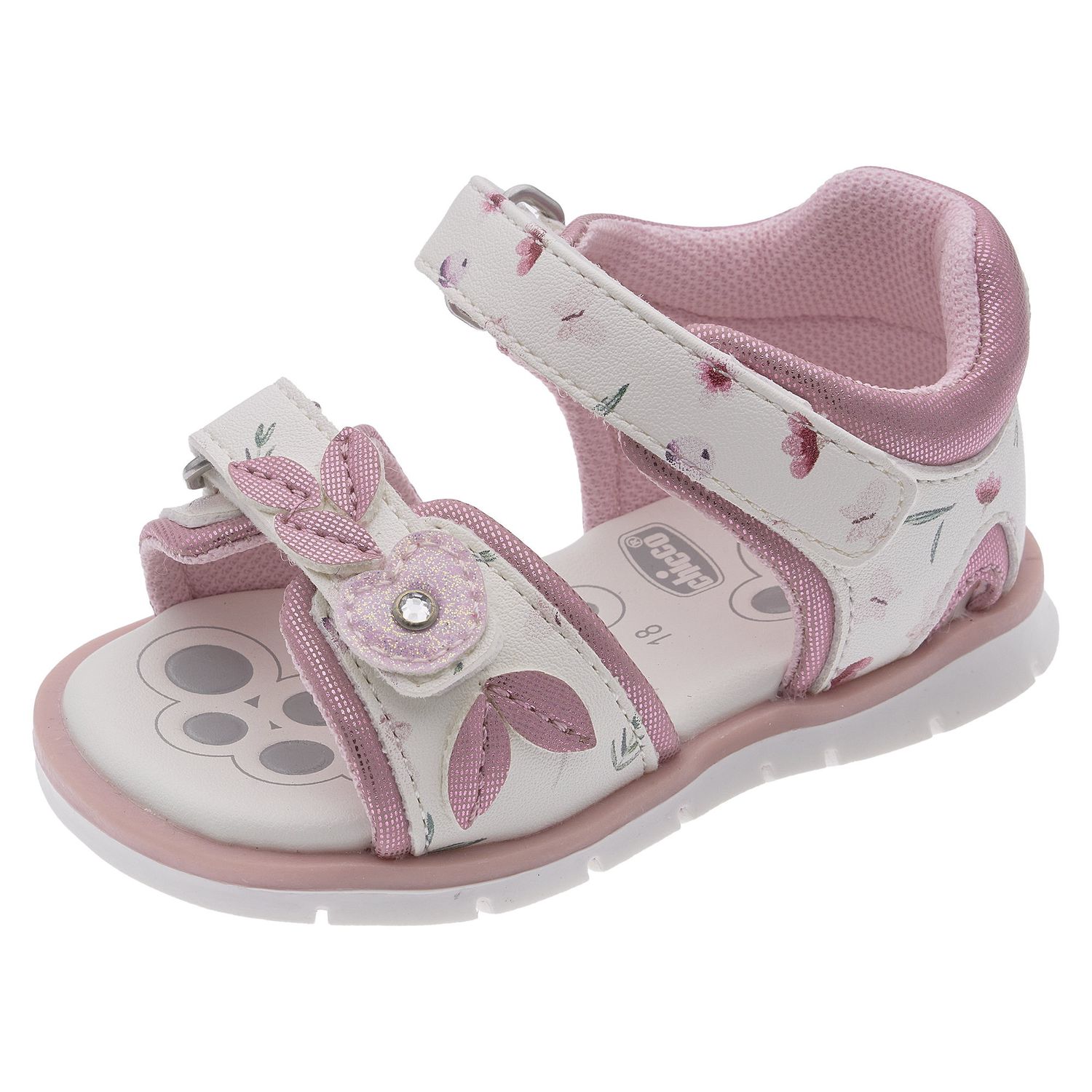 Sandalo bimba  fiori e foglie bianco - chicco fogil - Chicco