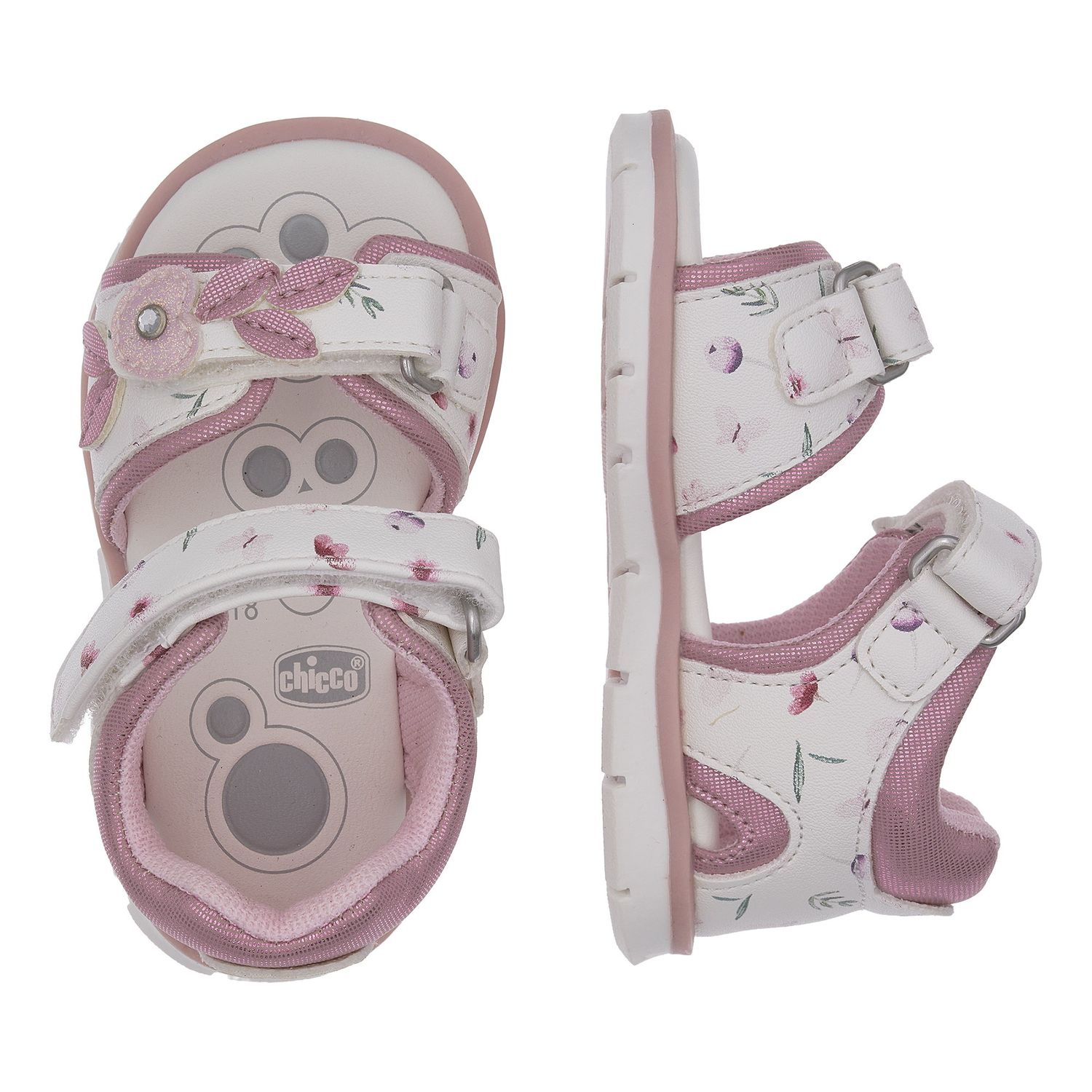 Sandalo bimba  fiori e foglie bianco - chicco fogil - Chicco