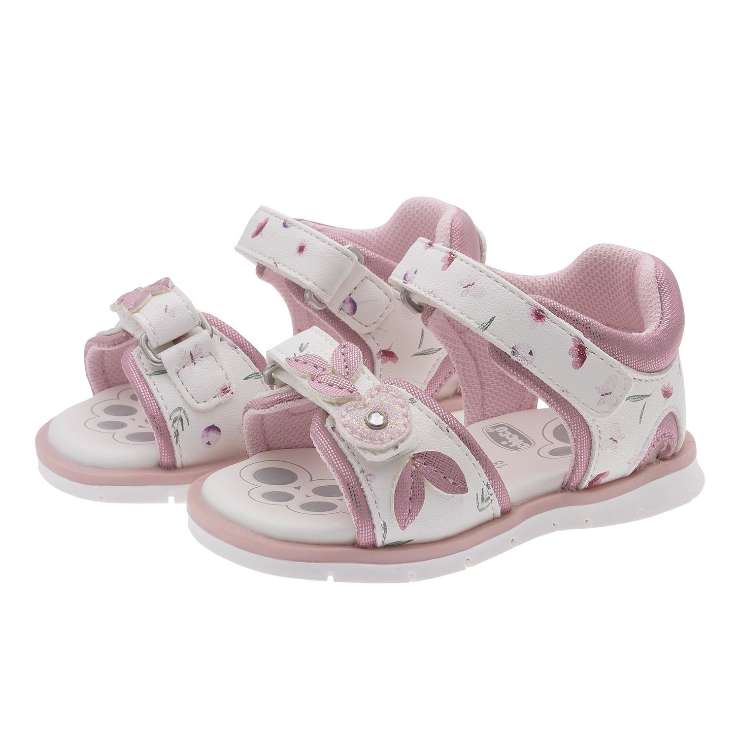 Sandalo bimba  fiori e foglie bianco - chicco fogil - Chicco