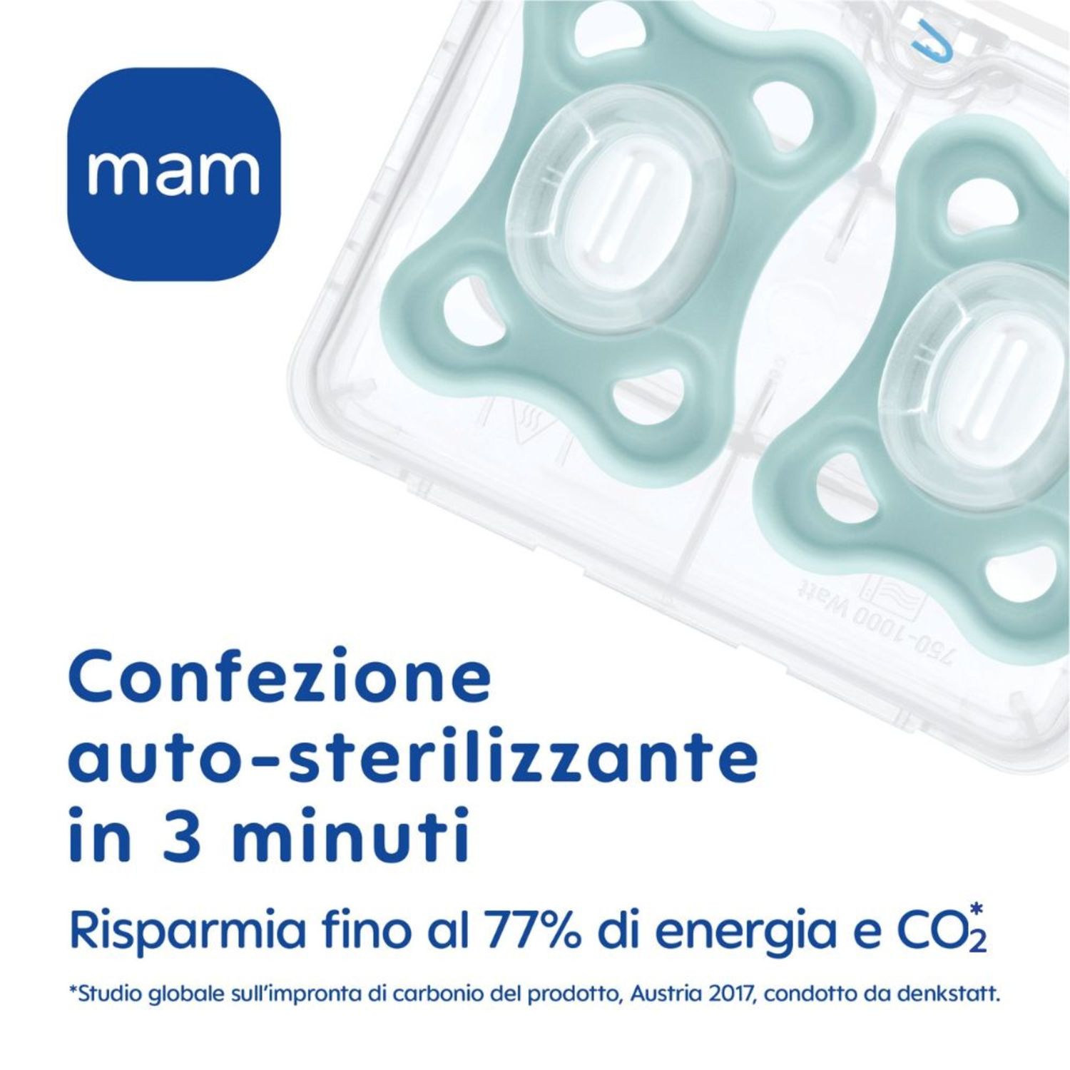 Mam comfort succhietto 3-12 mesi (set da 2), ciuccio mam 3-12 mesi in 100% silicone con design unico, azzurro/neutro - Mam