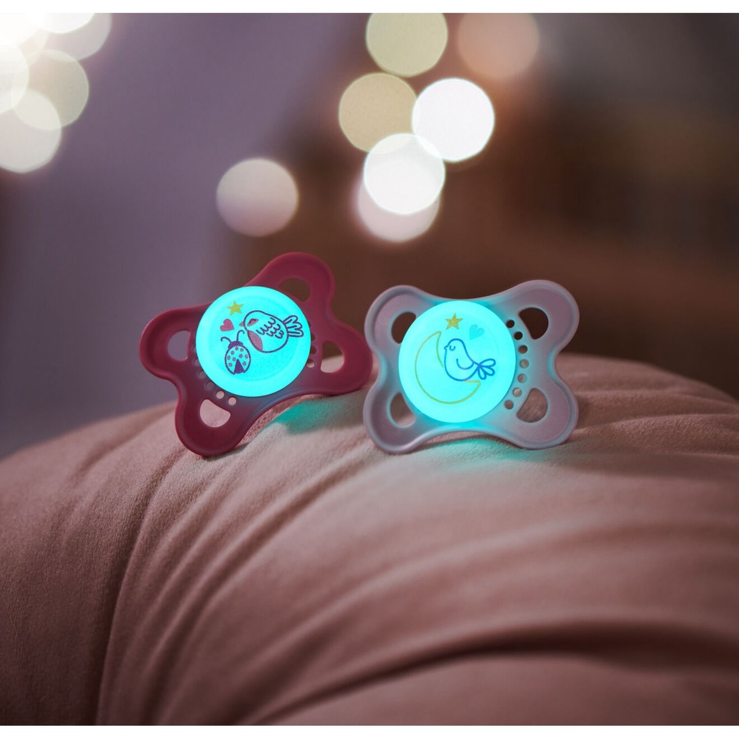 Mam original night succhietto 2-6 mesi (set da 2), ciuccio mam 2-6 mesi che si illumina al buio con tettarella in silicone, neutro - Mam