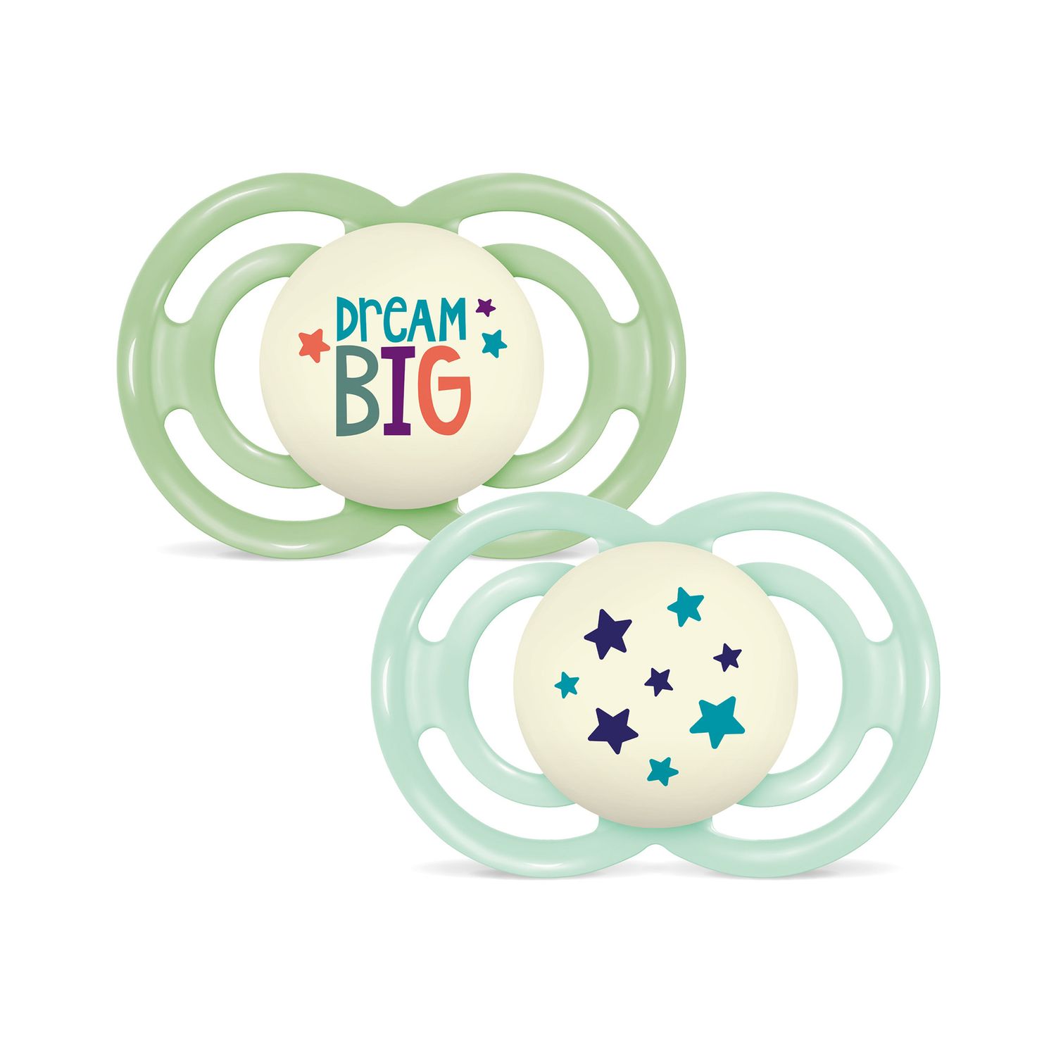 Mam perfect night confezione doppia succhietto 16+ mesi (set da 2), ciuccio mam 16 36 mesi silicone che si illumina al buio, verde - Mam