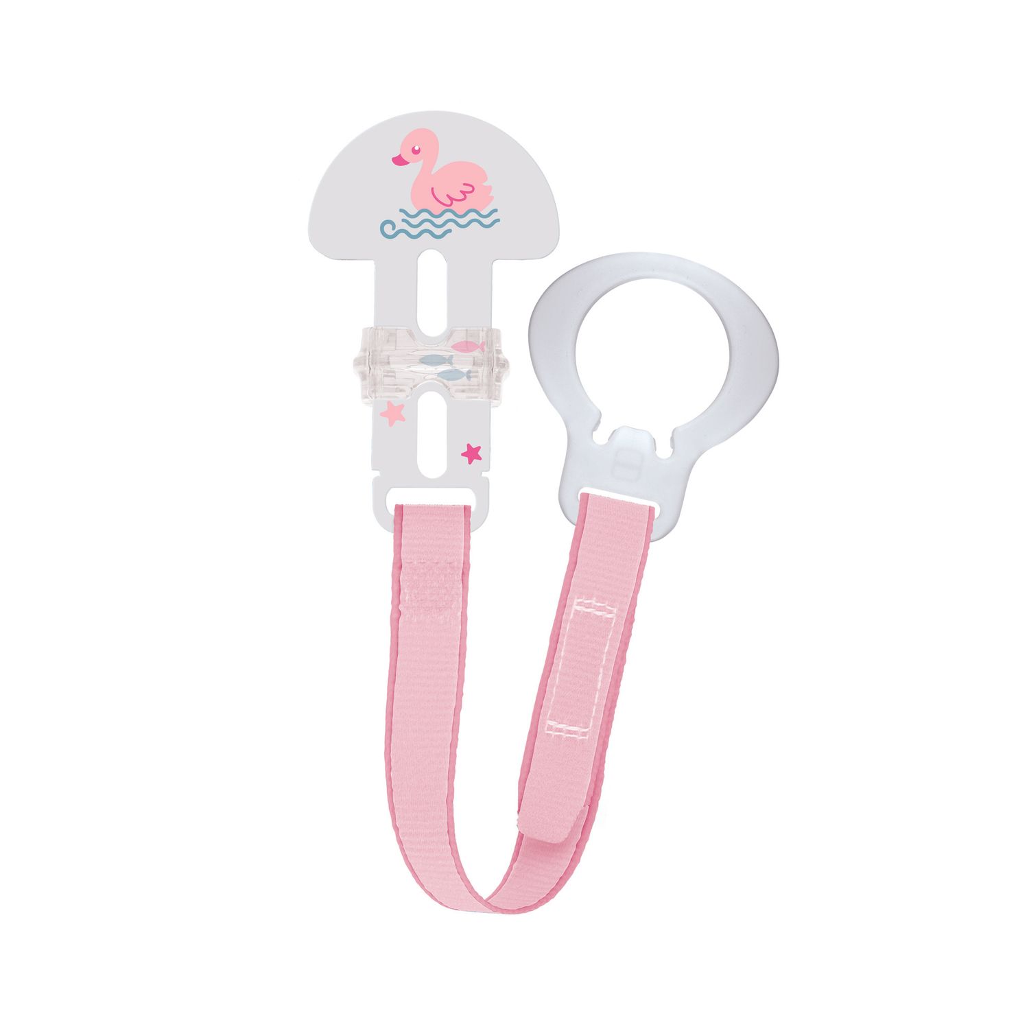Mam clip &amp; cover catenella portaciuccio, catenella ciuccio 0+ mesi regolabile con chiusura a velcro e salvasucchietto, rosa - Mam