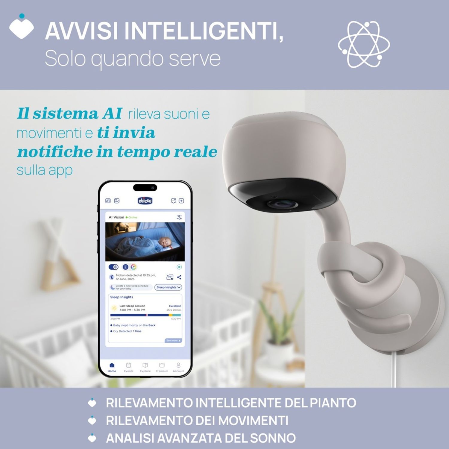 Video baby monitor wi-fi smart ai - chicco - Chicco