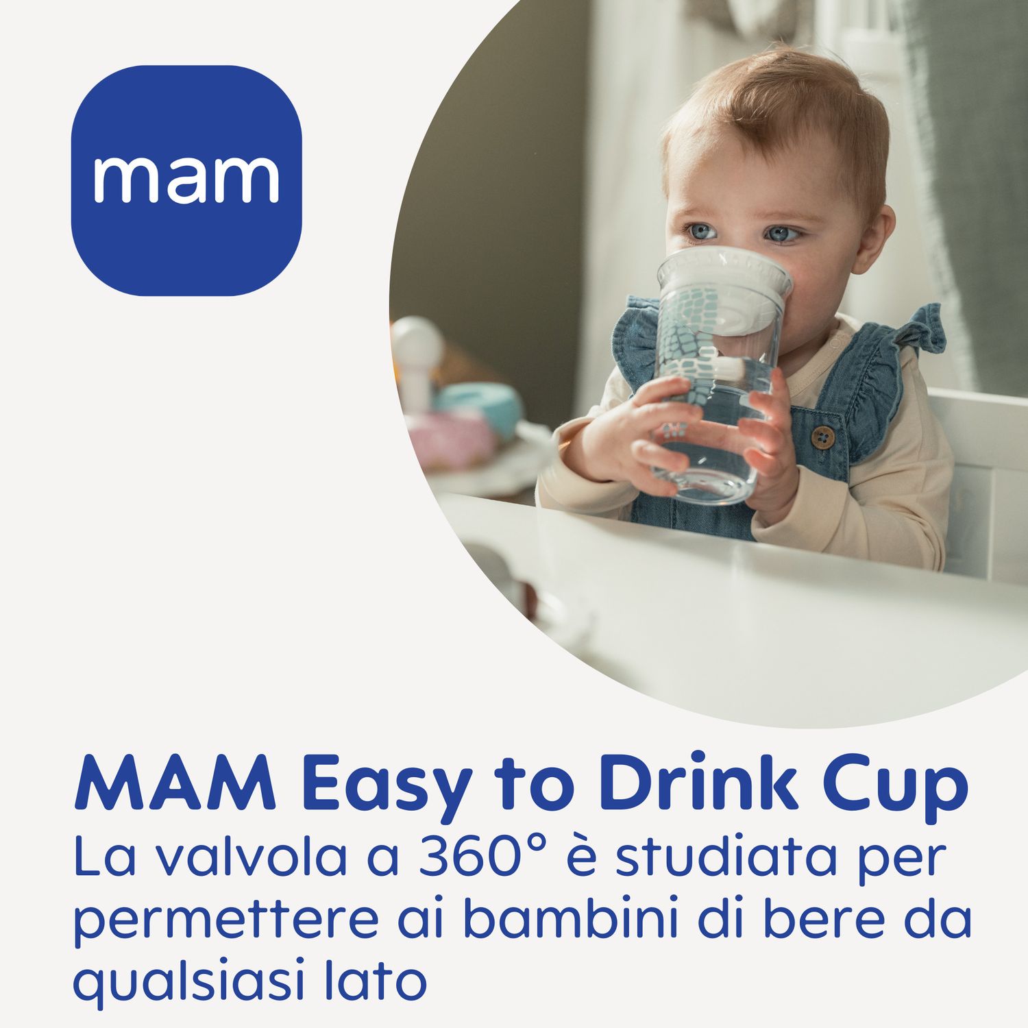 Mam easy to drink cup 360° ( 290 ml), tazza bambini 8m+ con valvola 360° a prova di perdita, azzurro - Mam
