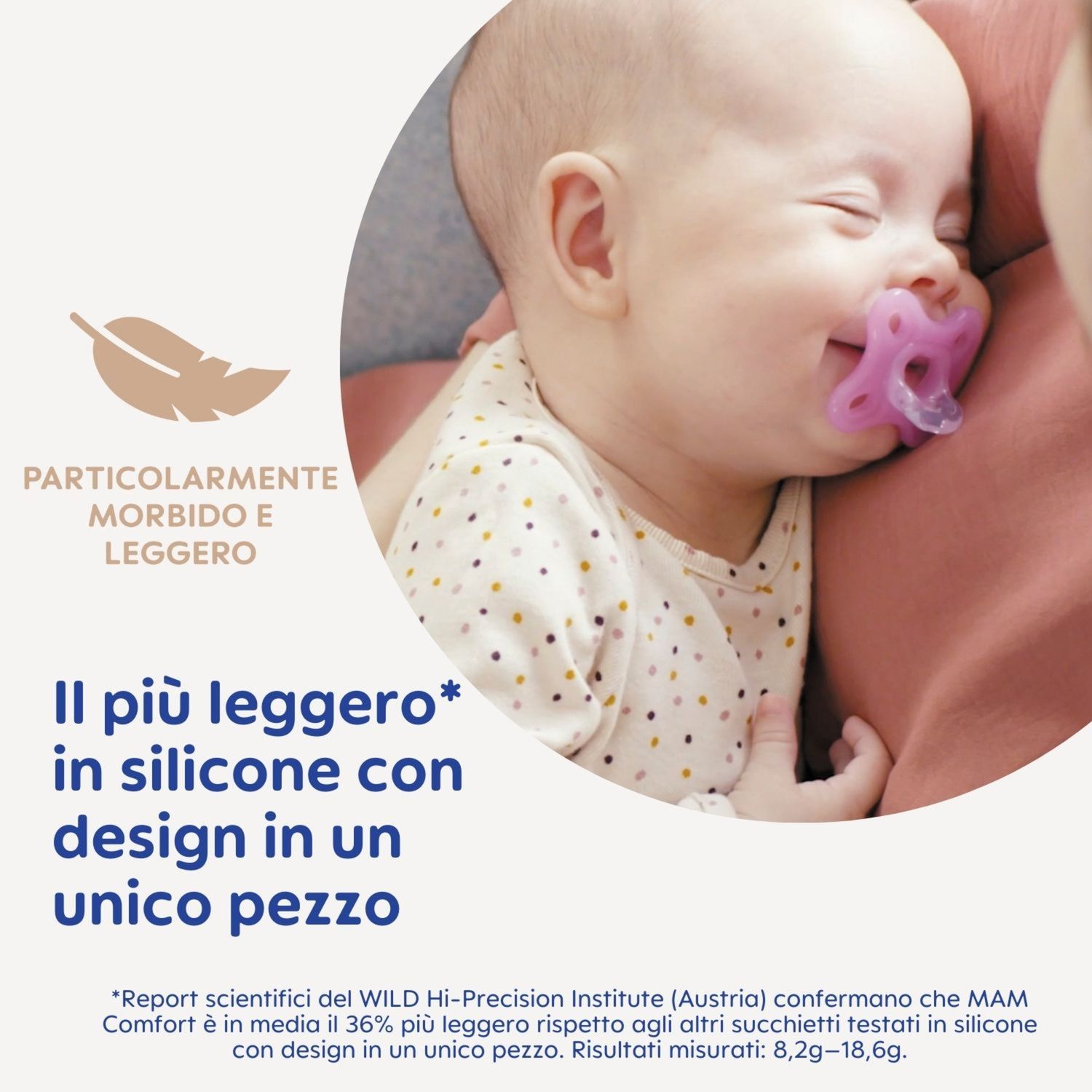 Mam comfort succhietto 0-3 mesi (set da 2), ciuccio mam 0-3 mesi in 100% silicone con design unico, rosa/neutro - Mam