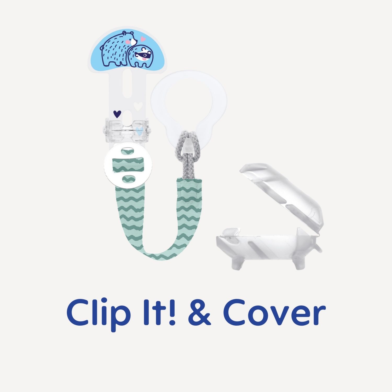 Mam clip it! & cover catenella portaciuccio, catenella ciuccio 0+ mesi regolabile con anello rimovibile e con salvasucchietto, azzurro - Mam