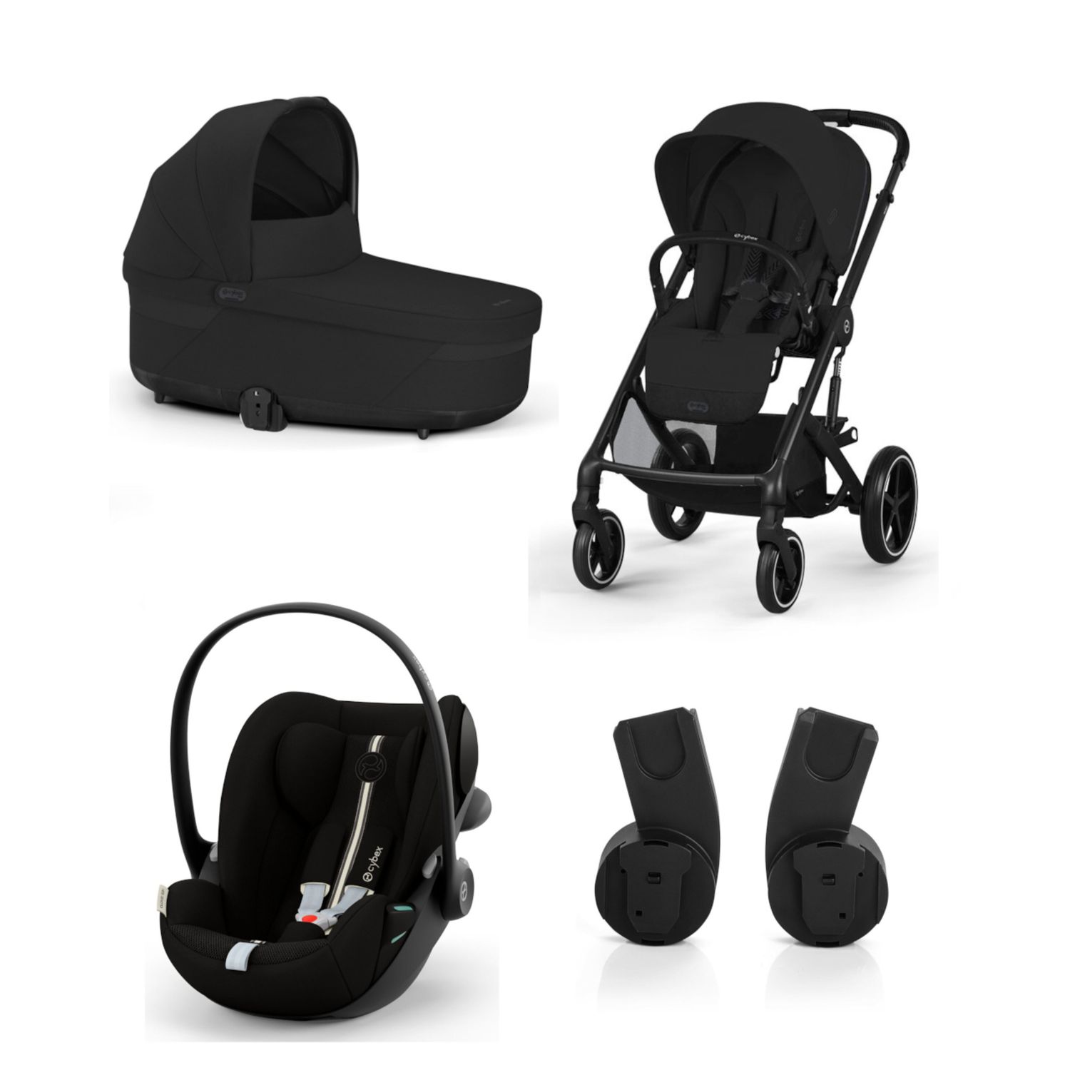 Trio balios s lux blk moon black con navicella cots e seggiolino cloud g3 plus moon black + adatt. - Cybex