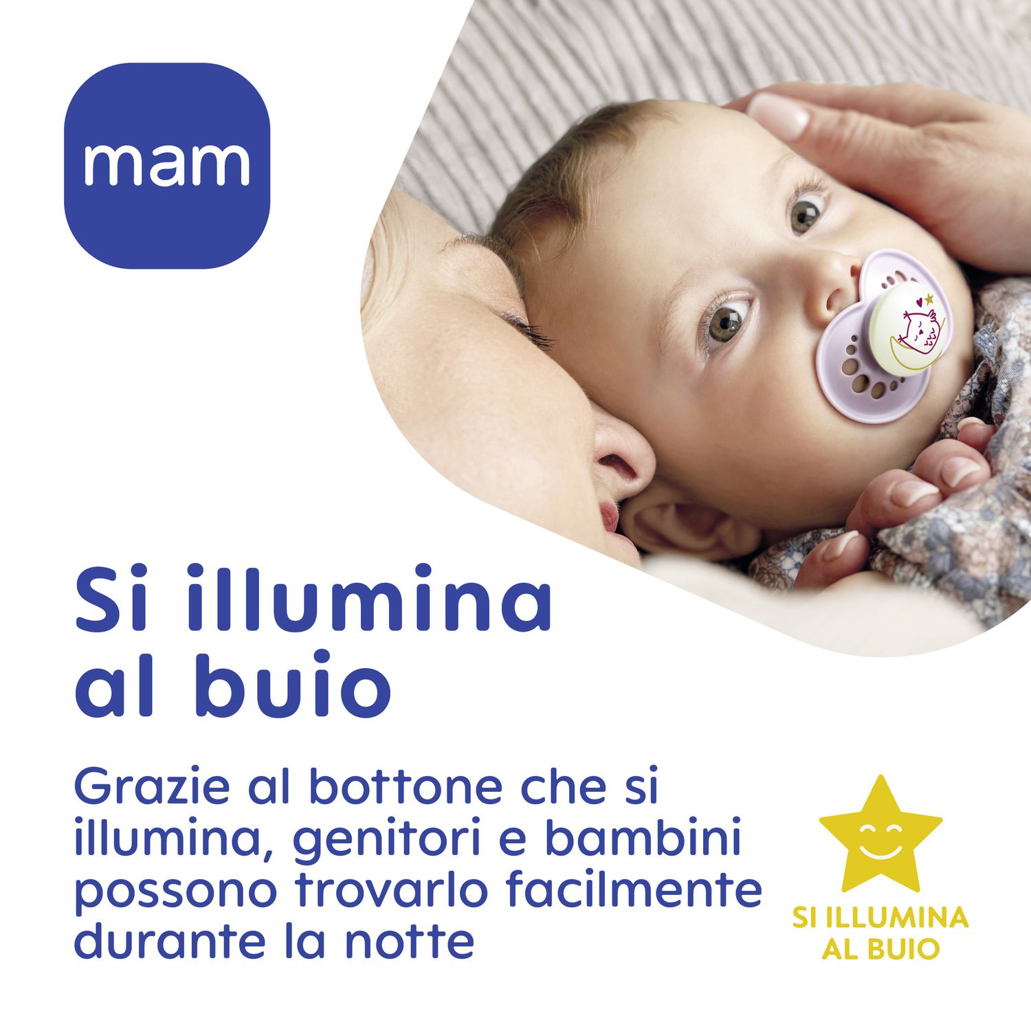 Mam original night succhietto 2-6 mesi (set da 2), ciuccio mam 2-6 mesi che si illumina al buio con tettarella in caucciù, azzurro/celeste - Mam