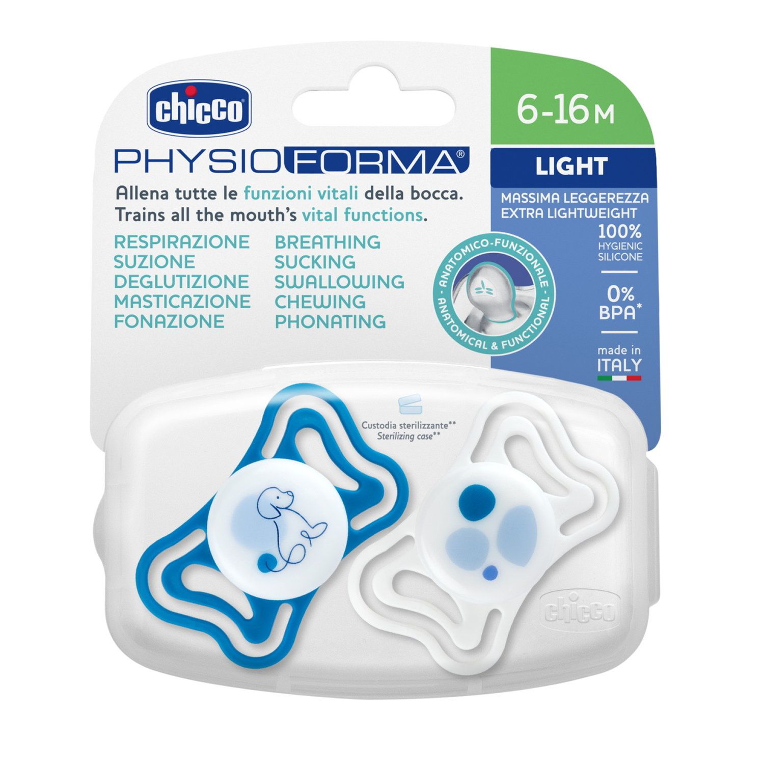 Succhietto physioforma light azzurro 6-16m - chicco - Chicco
