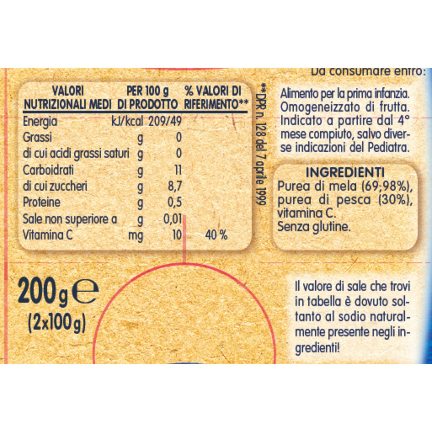 Omogeneizzato di pesca con mela 2x100 gr - mellin - Mellin