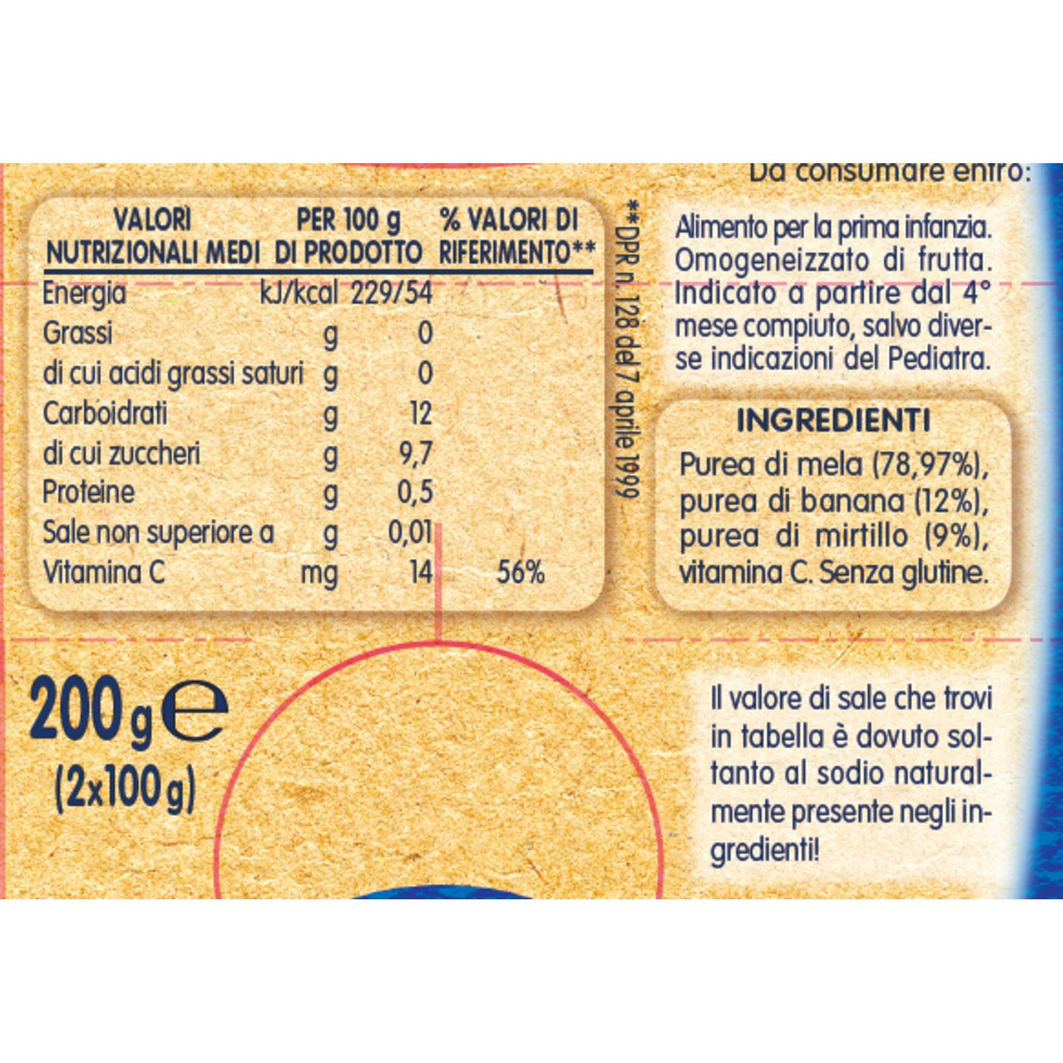 Omogeneizzato mela banana mirtilli 2x100 g - mellin - Mellin