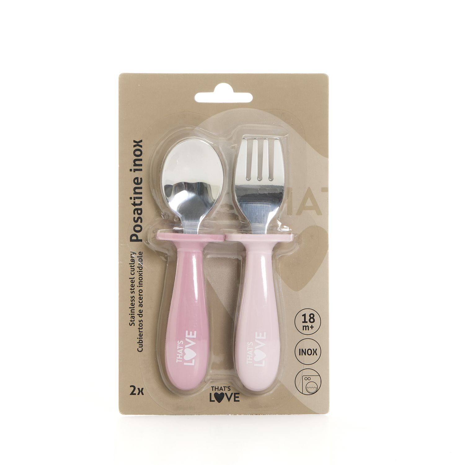 Cucchiaio e forchetta inox 18 m+ pink - that's love - That's Love