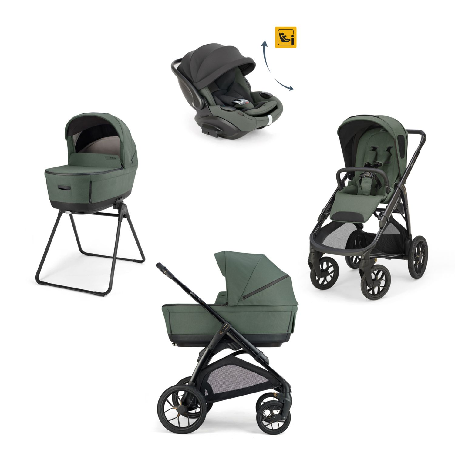 Aptica xt system quattro - taiga green con telaio black e seggiolino auto darwin infant recline evo - inglesina