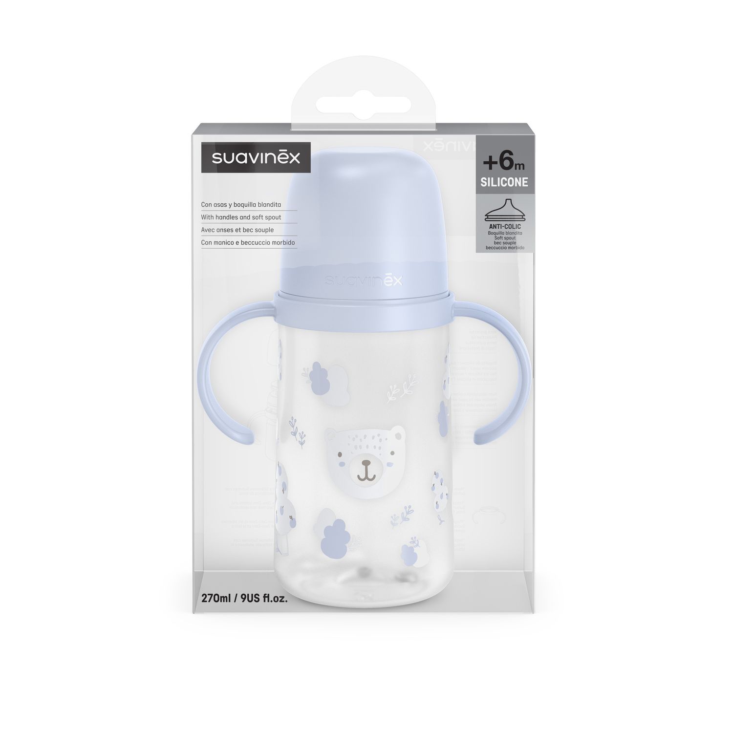 Wild&free biberon antigoccia con manici 270ml +6m azzurra - suavinex - Suavinex