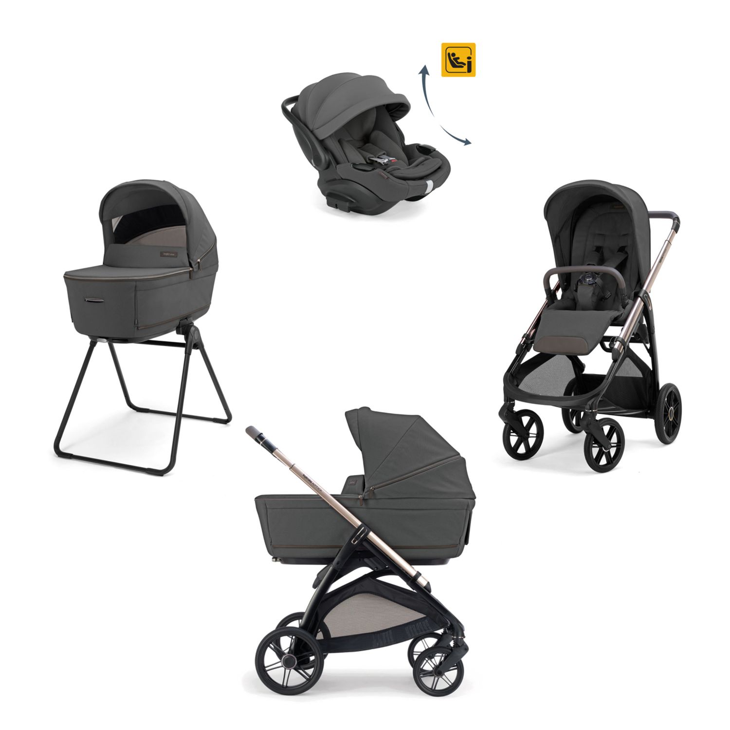 Aptica system quattro - marble grey con telaio palladio e seggiolino auto darwin infant recline evo - inglesina - Inglesina