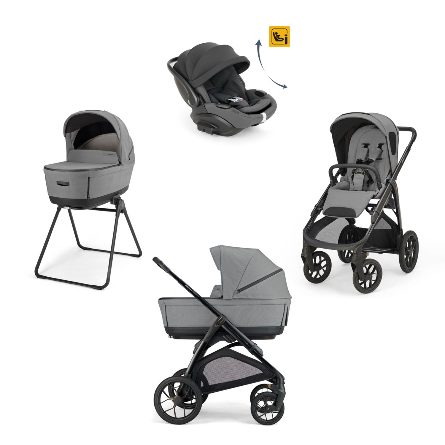 Aptica xt system quattro - canyon grey con telaio black e seggiolino auto darwin infant recline evo - inglesina - Inglesina