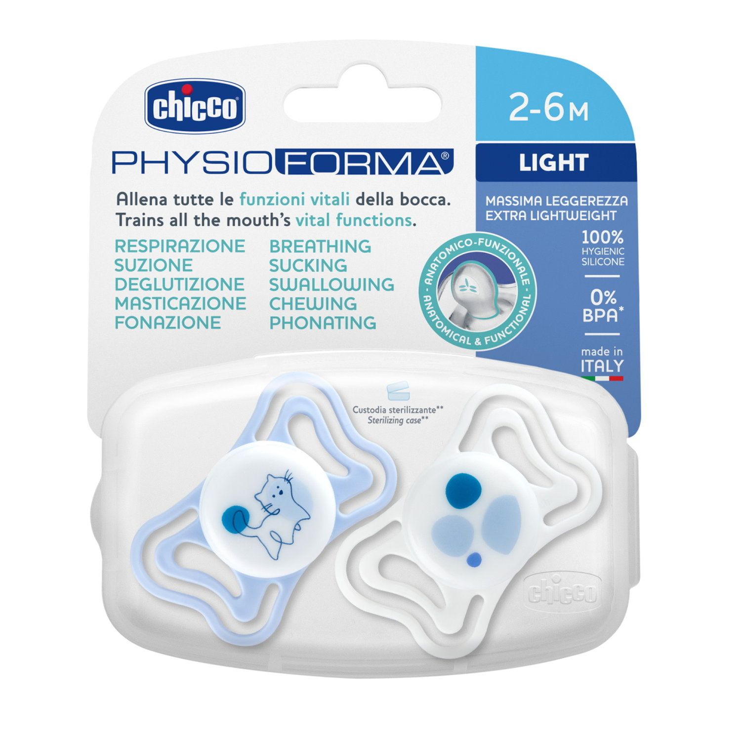 Succhietto physioforma light azzurro 2-6m - chicco - Chicco
