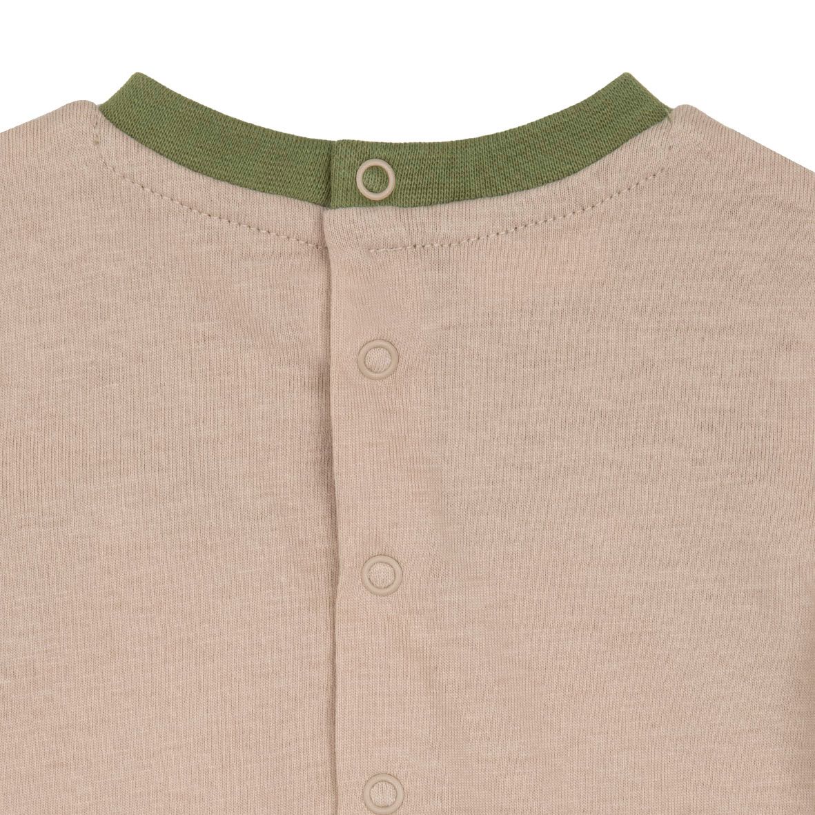 Tutina finta salopette con stampa dinosauri verde e beige - Mawi