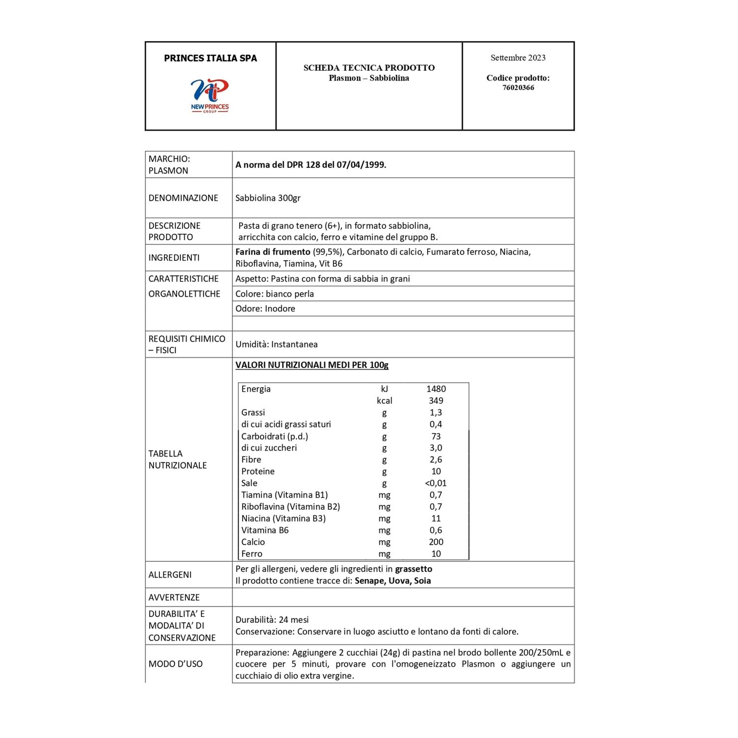 Pastina sabbiolina 300g - plasmon - Plasmon
