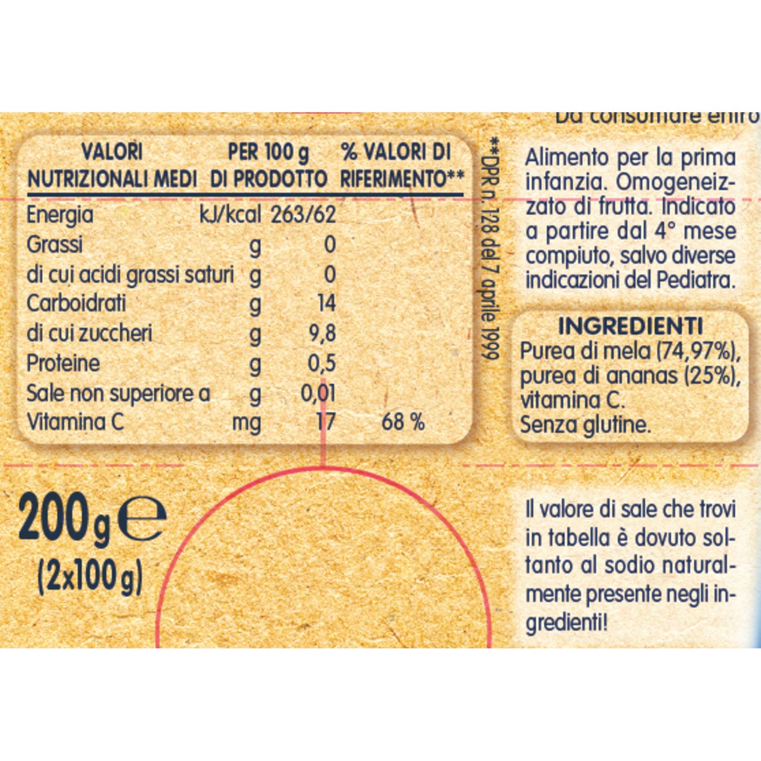 Omogeneizzato mela ananas 2x100 gr - mellin - Mellin