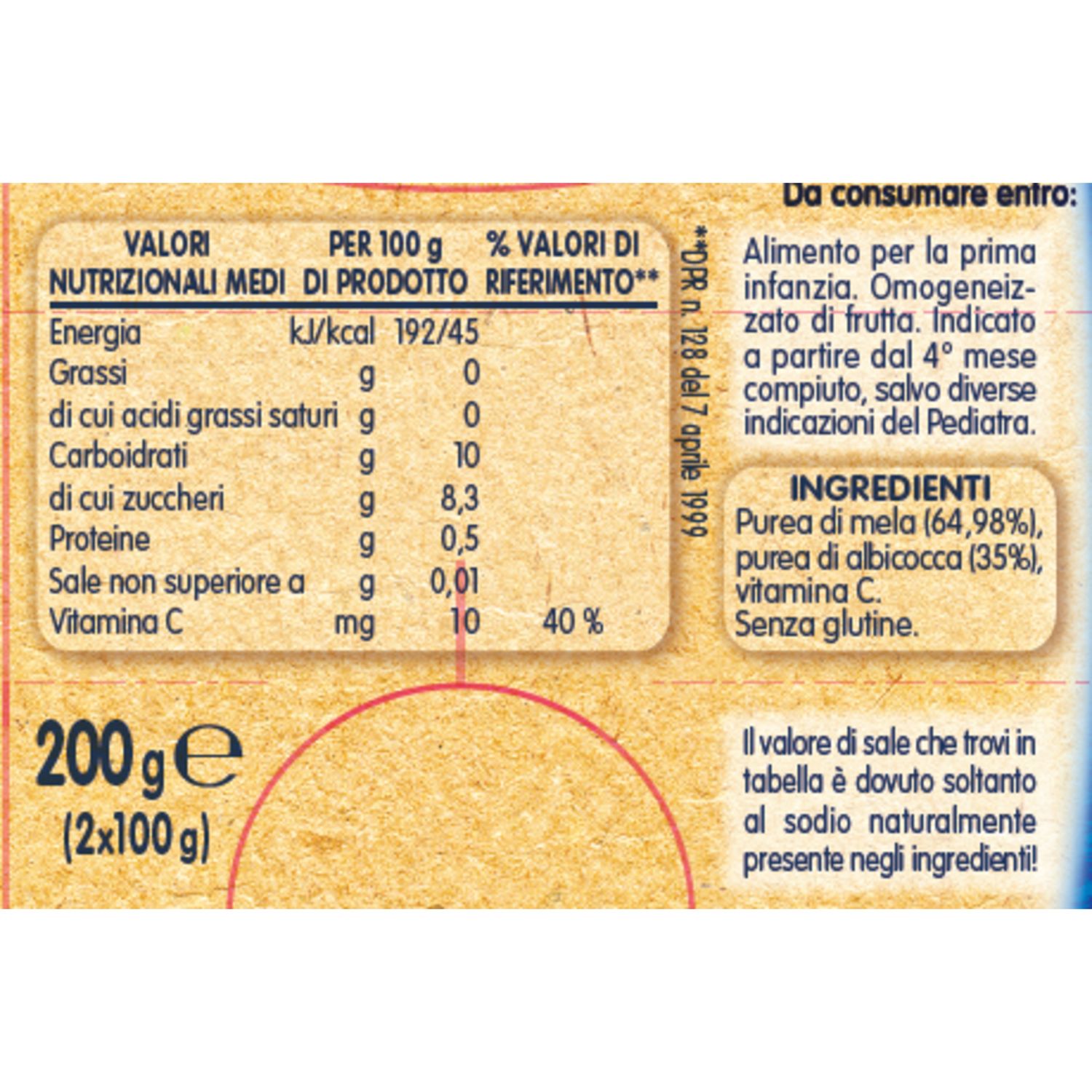 Omogeneizzato di mela albicocca 2x100 gr - mellin - Mellin