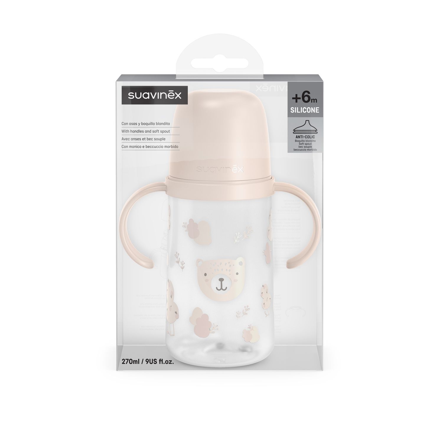Wild&free biberon antigoccia con manici 270ml +6m rosa - suavinex - Suavinex