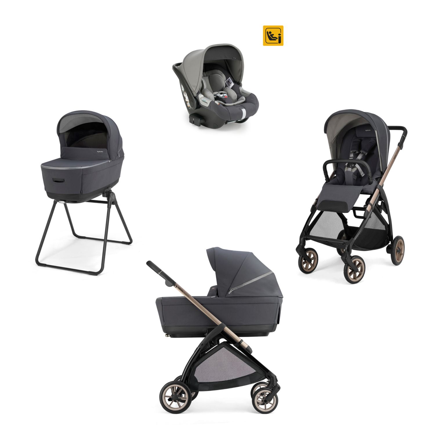 Electa system quattro - garage grey con telaio bronze e seggiolino auto darwin infant - inglesina - Inglesina