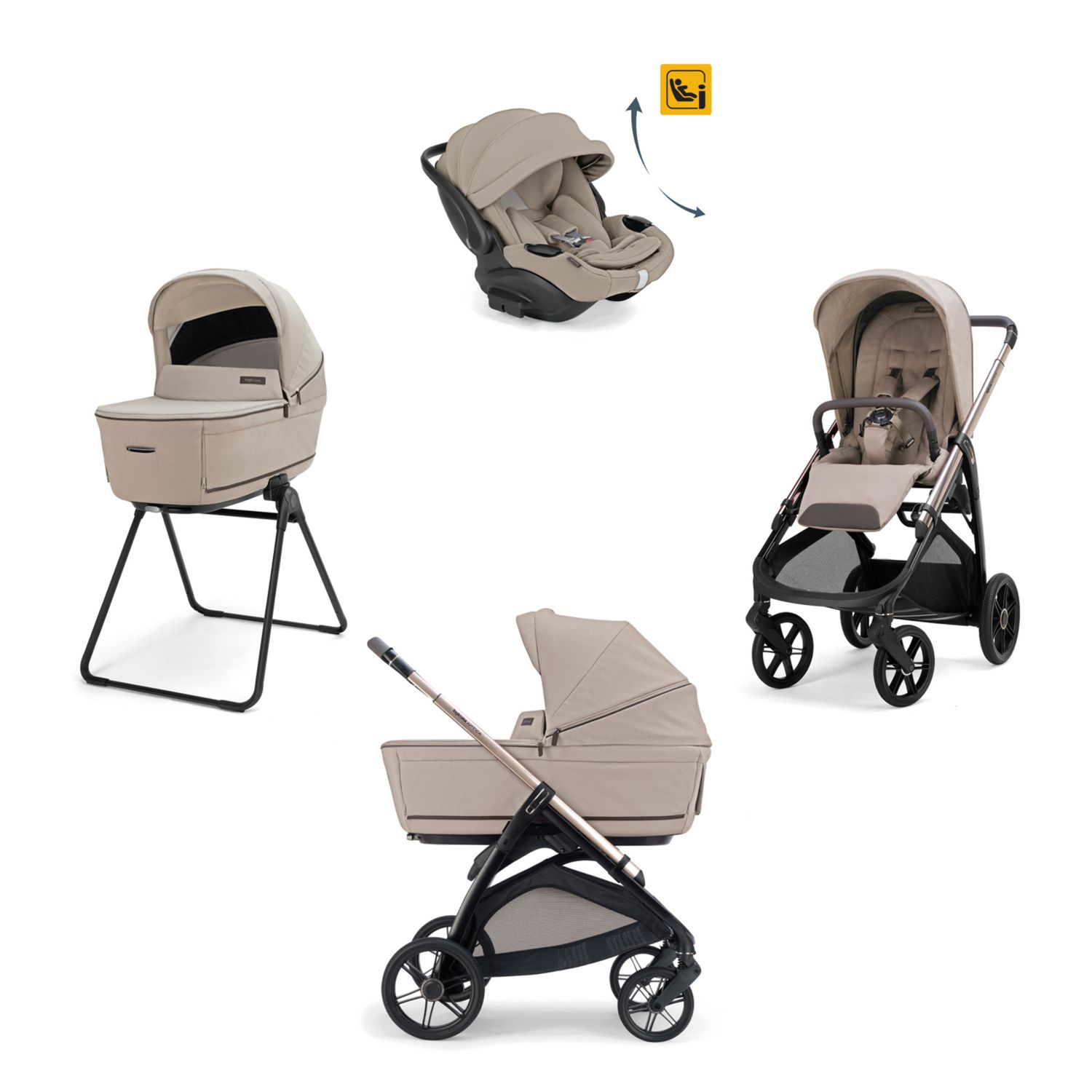 Aptica system quattro - vicuna beige con telaio palladio e seggiolino auto darwin infant recline evo - inglesina