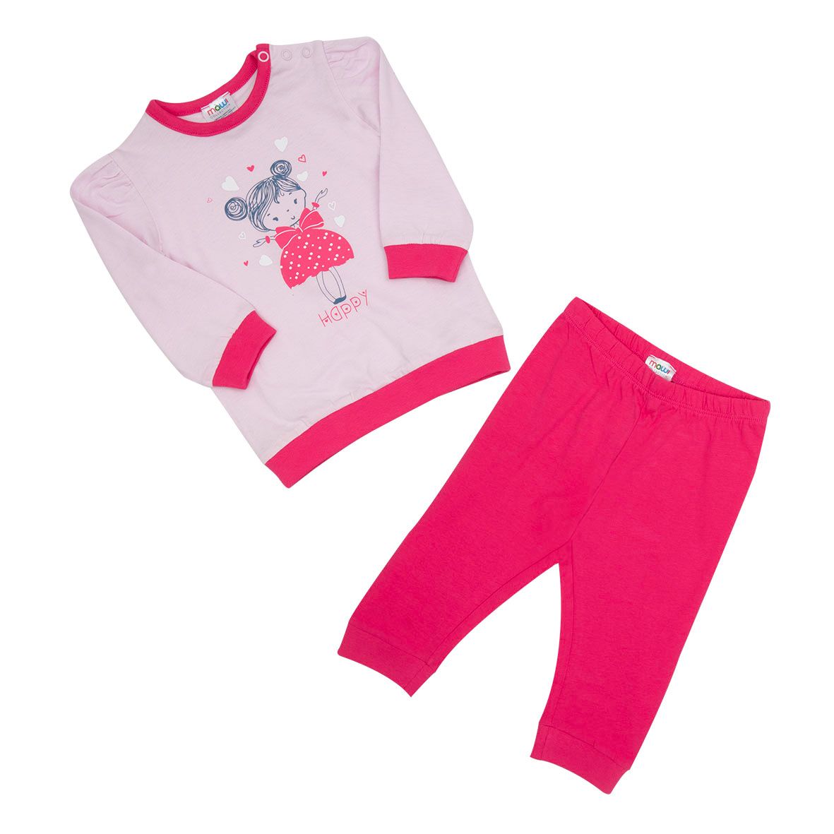 Pigiama casual bimba con grafica "happy" e dettagli fucsia - mawi - Mawi