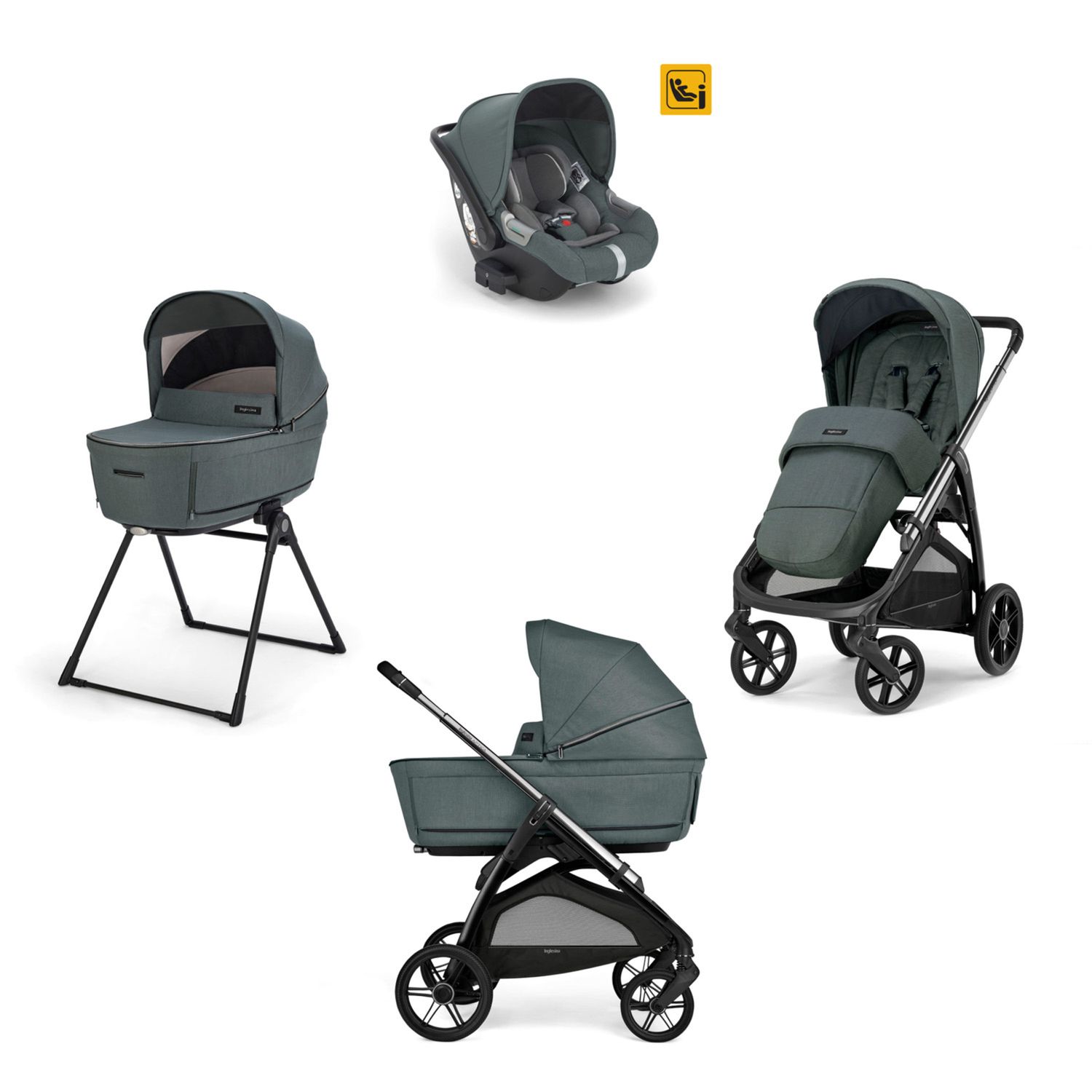 Sistema modulare aptica system quattro - emerald green con telaio litio e seggiolino auto darwin infant - inglesina