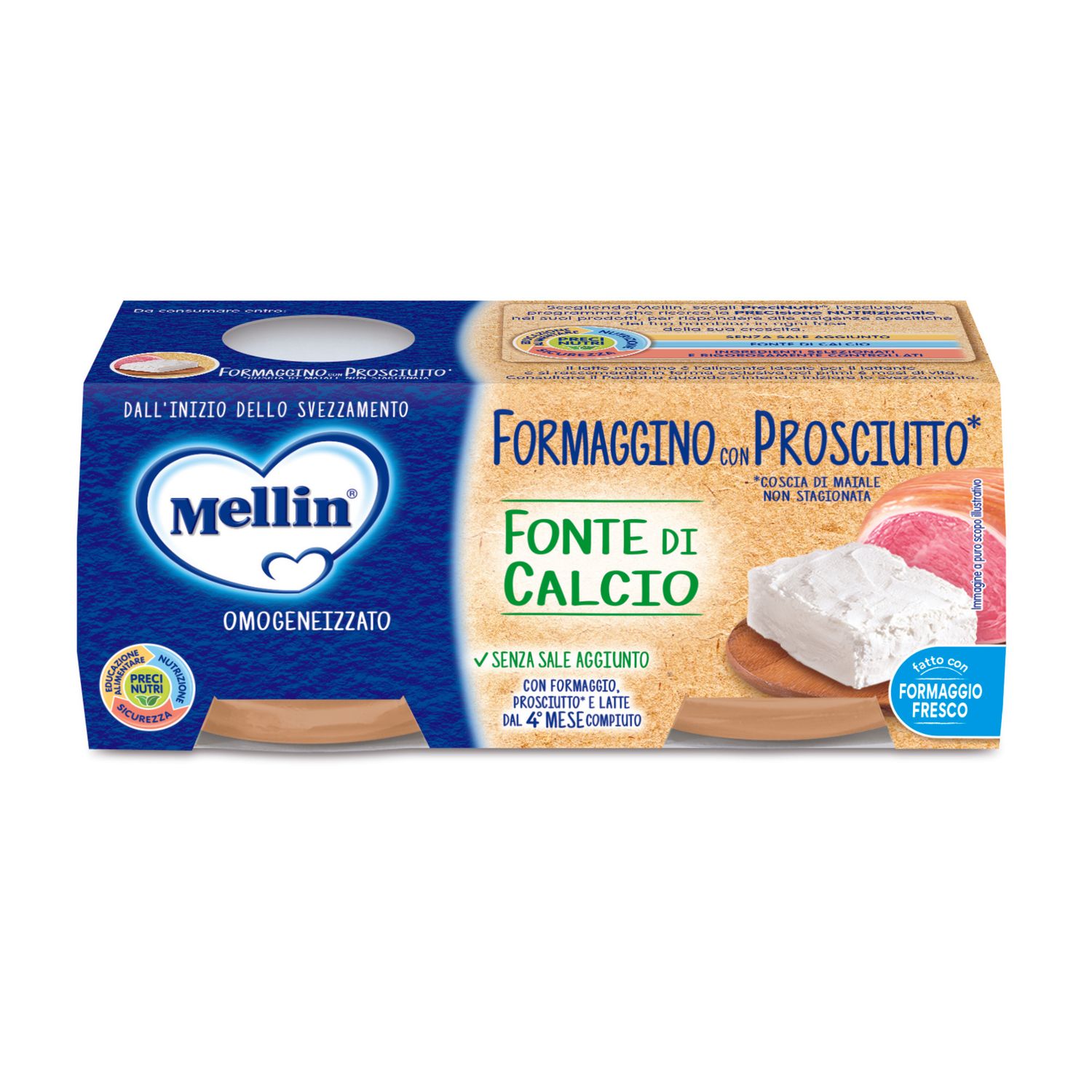 Omogeneizzato formaggino con prosciutto 2x80 gr . - mellin - Mellin