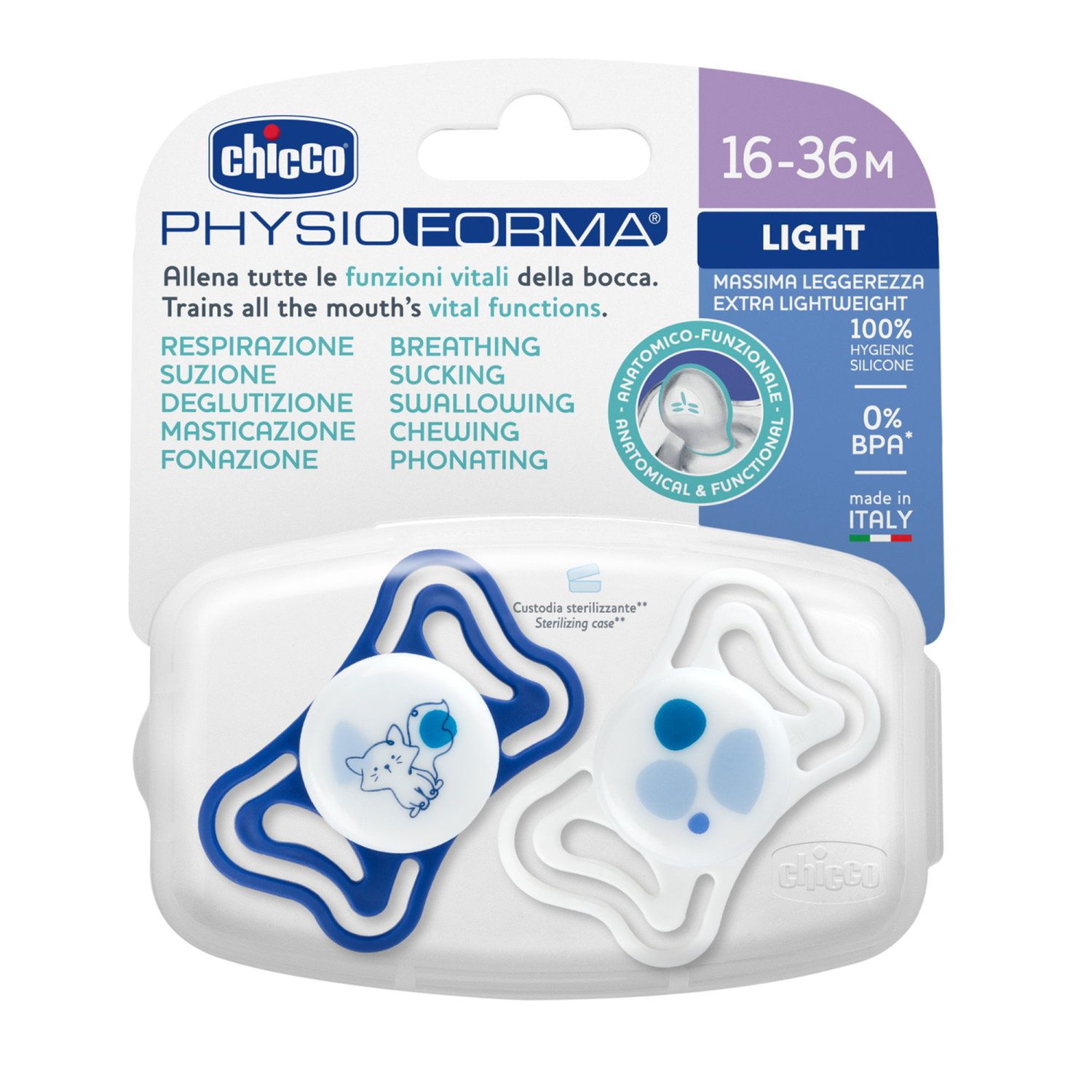 Succhietto physioforma light azzurro 16-36m - chicco - Chicco