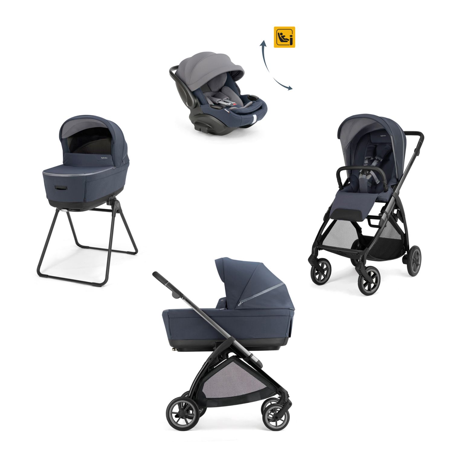 Electa system quattro - rooftop blue con telaio iron e seggiolino auto darwin infant recline evo - inglesina - Inglesina