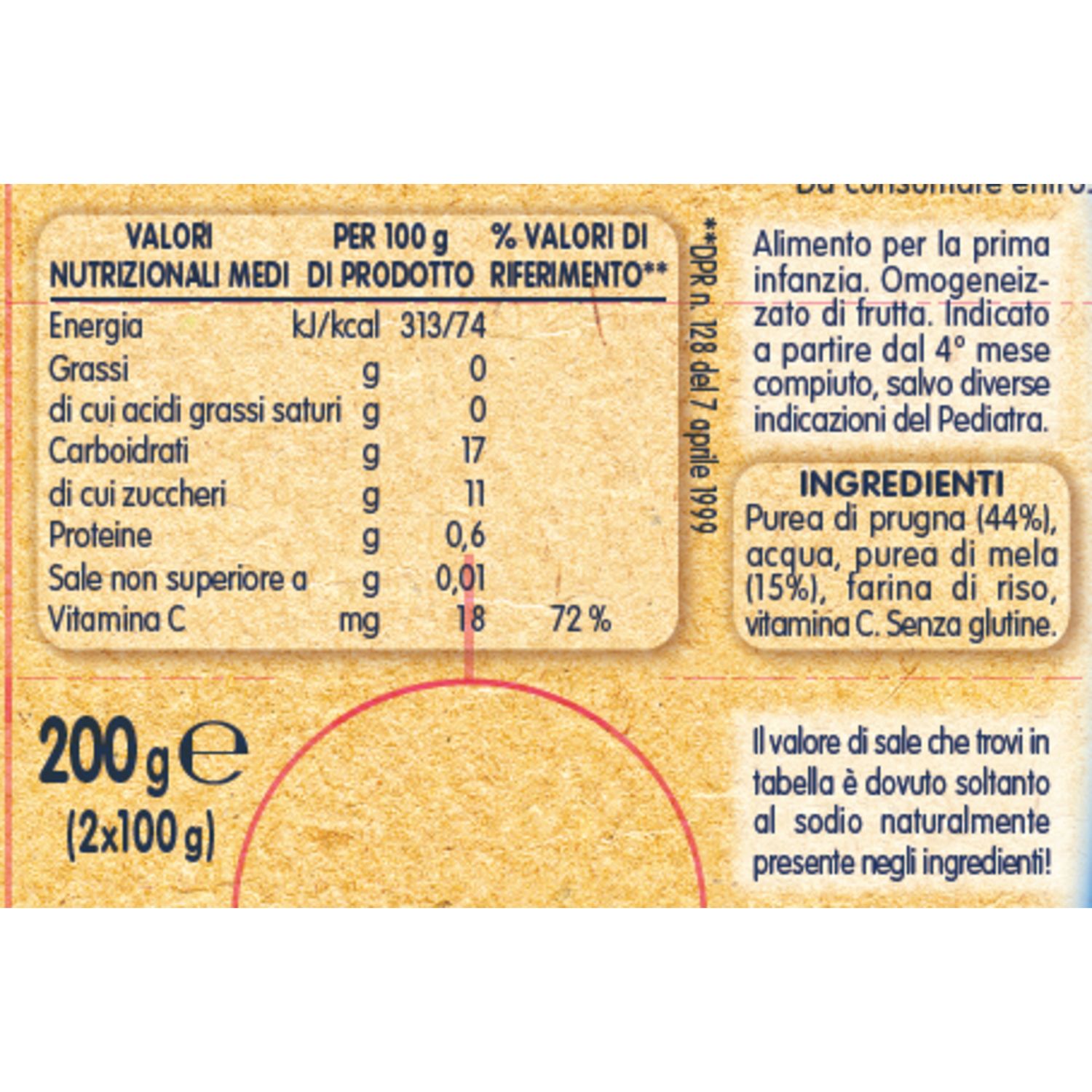 Omogeneizzato prugna con mela 2x100 gr - mellin - Mellin