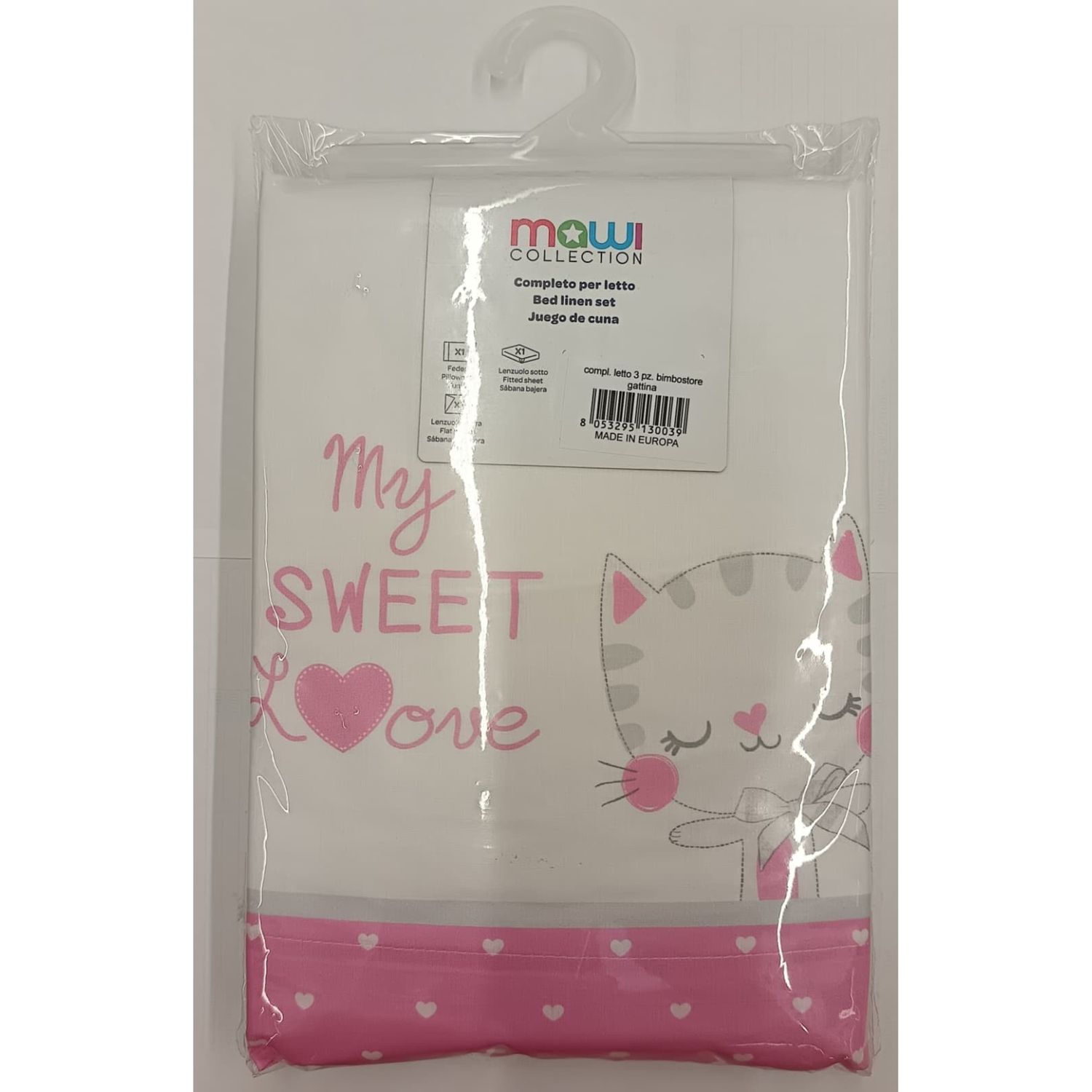 Completo letto culla 3 pezzi mawi collection – "my sweet love" gattina rosa - Mawi