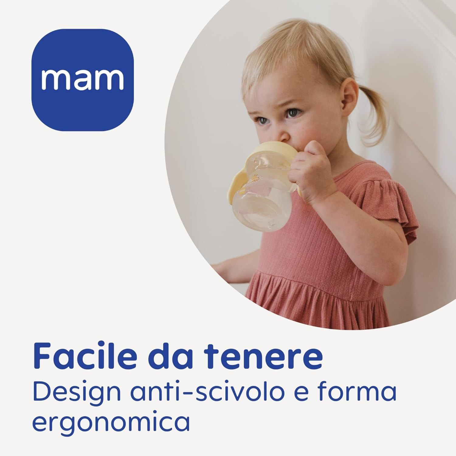 Mam fun to drink cup night tazza bambini 270 ml, manici che si illuminano al buio, beccuccio extra-morbido anti-goccia e valvola flusso libero, rosa - Mam