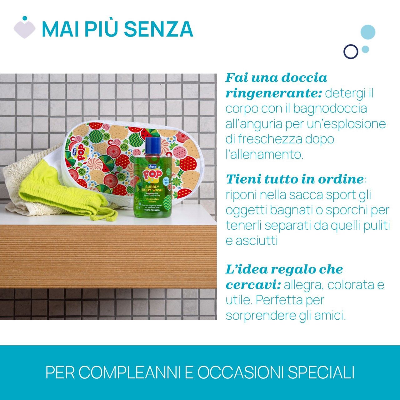 Bagnodoccia all'anguria 300ml con sacca sportiva sporty gift set - chicco - 