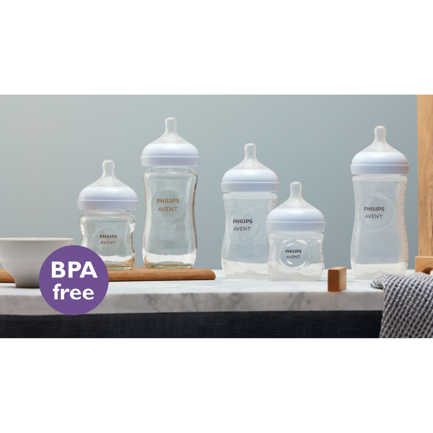 Biberon natural response set 2 biberon in vetro 240ml tettarella a flusso medio 1m+ 3-6 mesi - philips avent - Avent