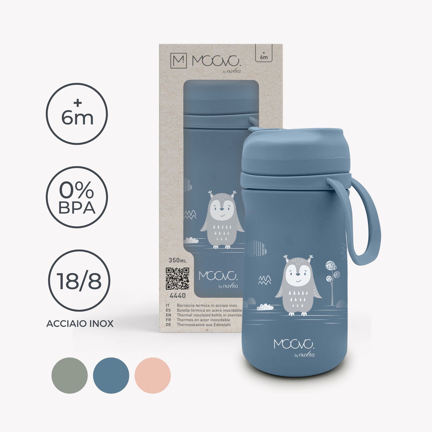 Borraccia bimbi termica in acciaio da 500ml - 4441 / powder blue - nuvita - Nuvita