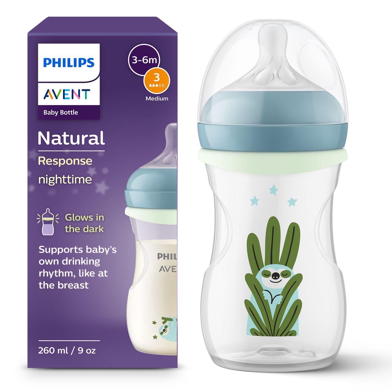 Biberon natural response notte 260 ml tettarella a flusso medio 3-6 mesi - philips avent - Avent
