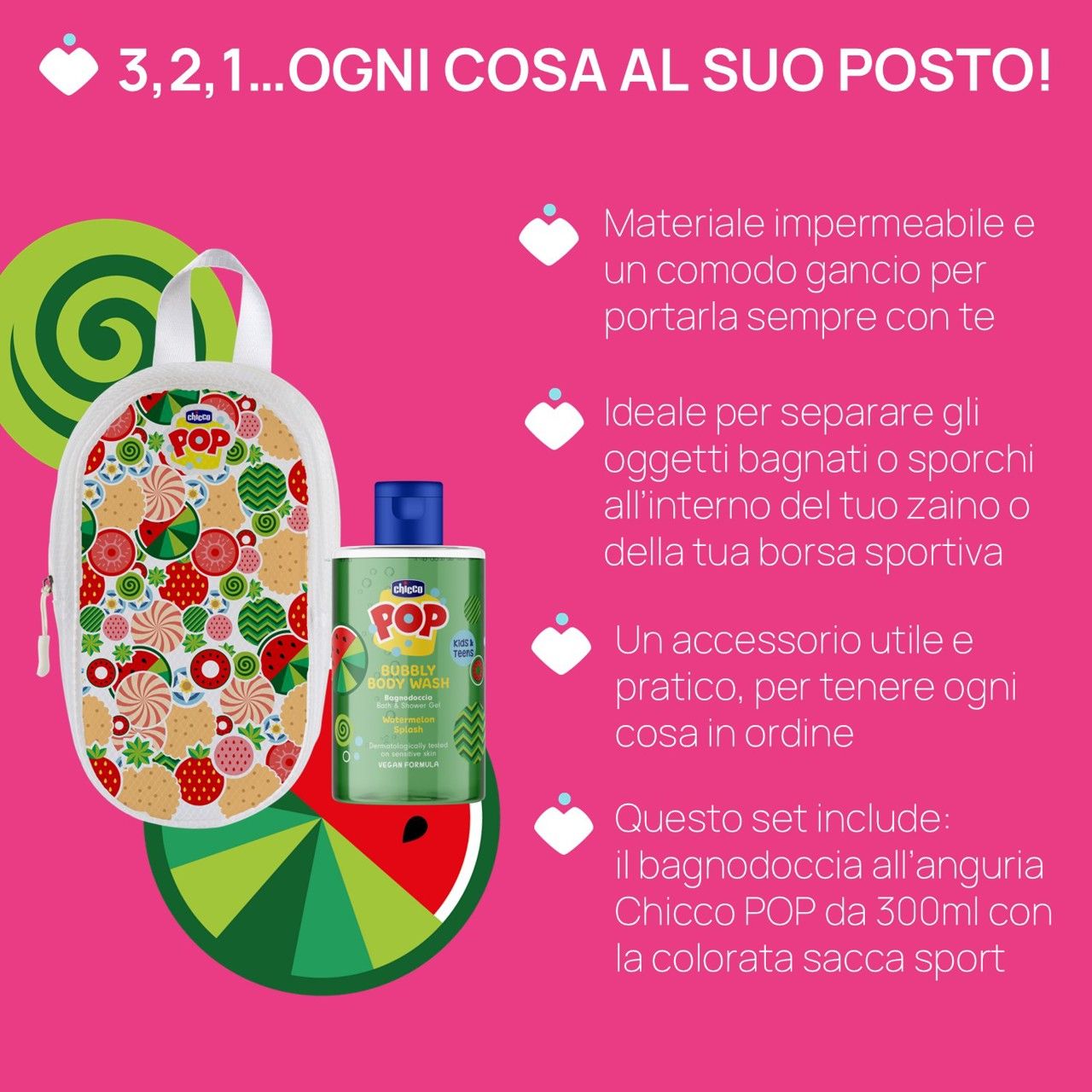 Bagnodoccia all'anguria 300ml con sacca sportiva sporty gift set - chicco - 