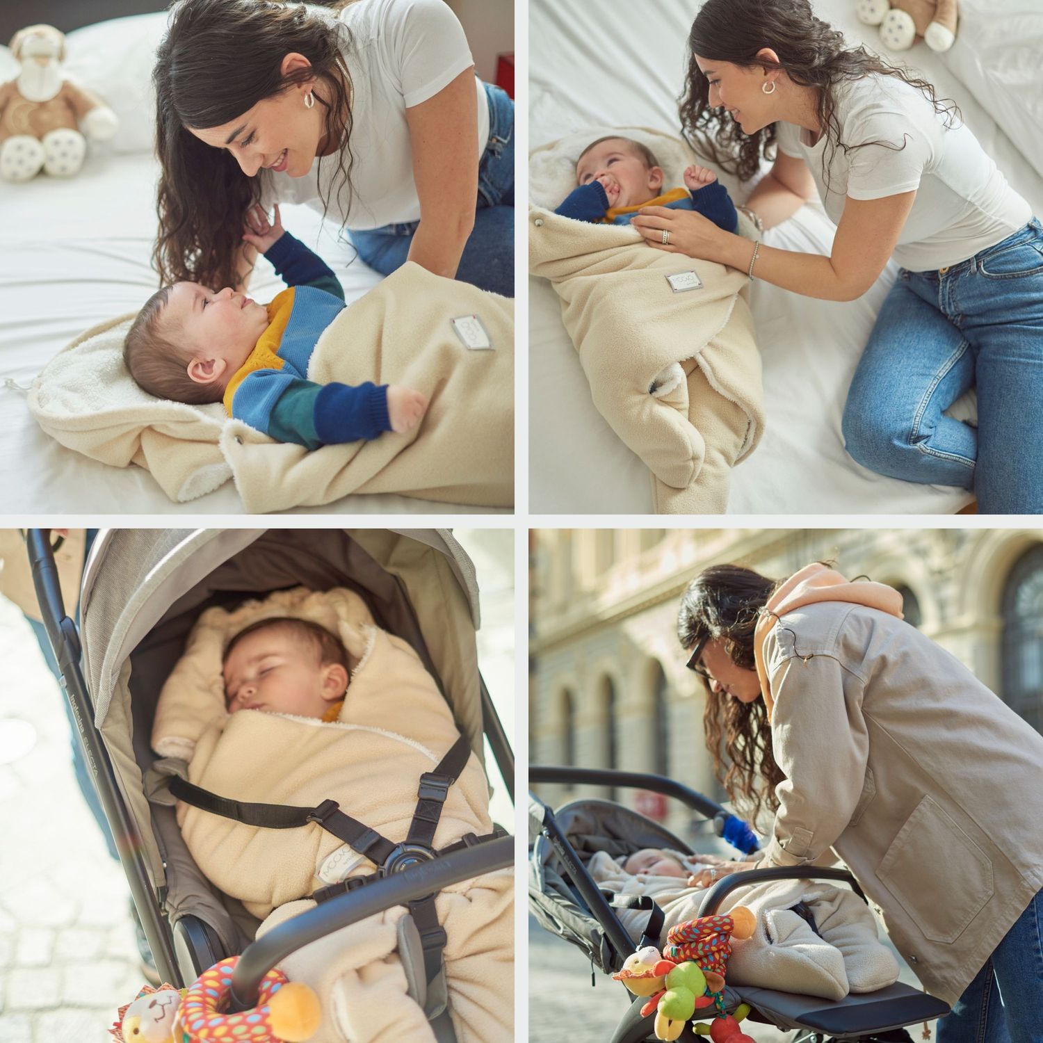 Copertina neonato con gambe e cappuccio cuddle / antracite e panna - 9100 - Nuvita