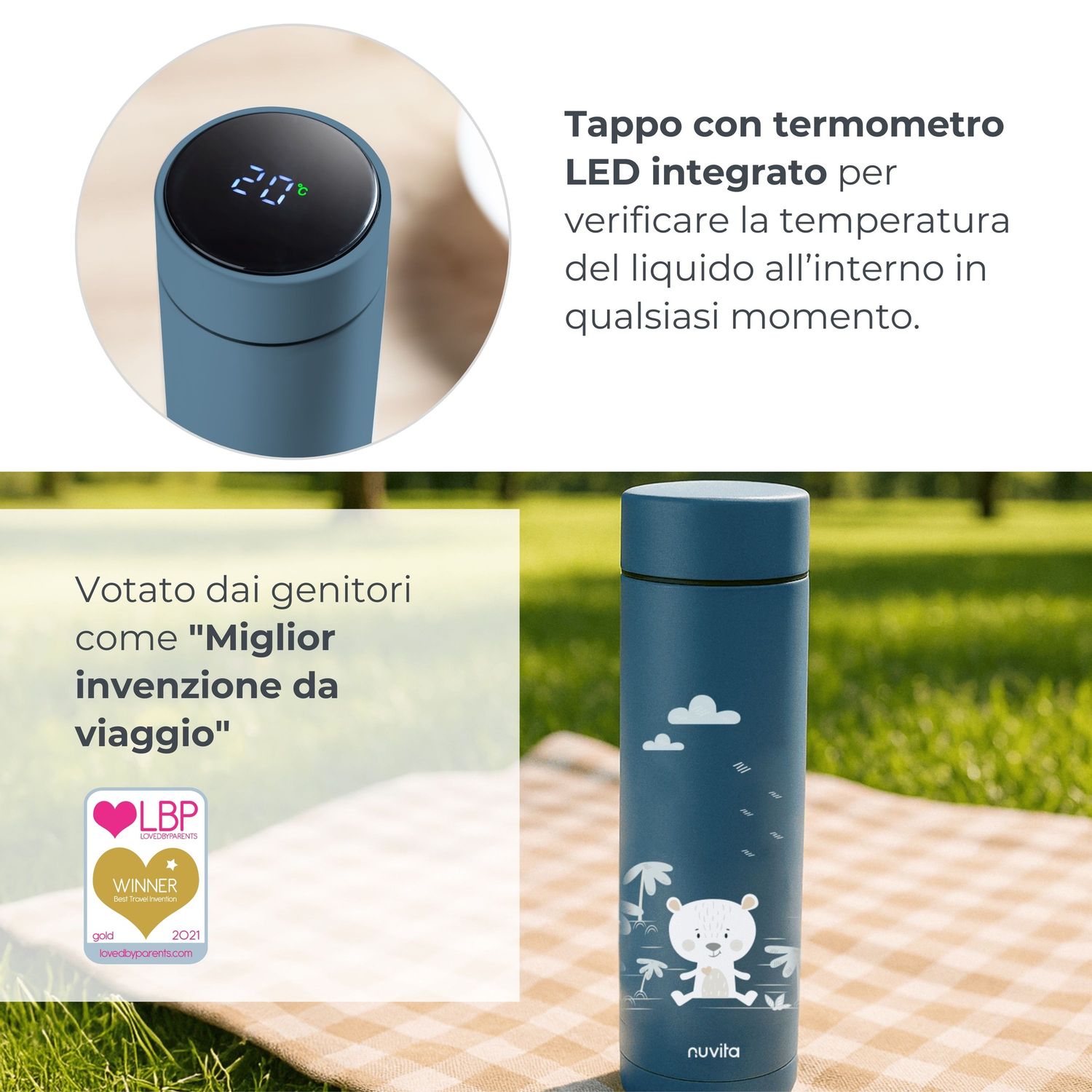 Borraccia termica da 500ml con termometro led - 4455 / powder blue - nuvita - Nuvita