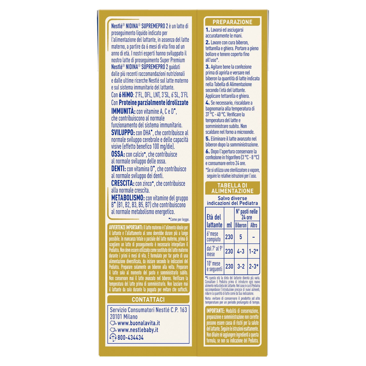 Nidina supremepro 2 latte di proseguimento liquido da 6 mesi brick da 300ml - nestle' - Nestle'