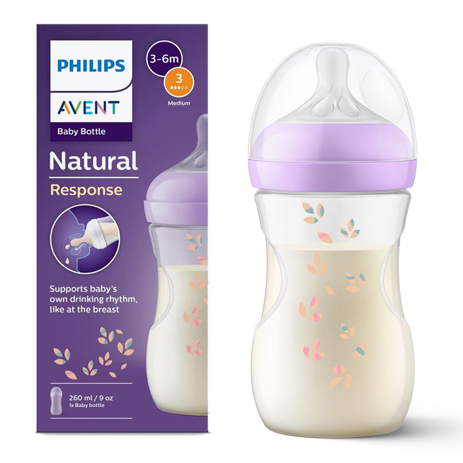 Biberon natural response  tettarella a flusso medio 260ml 3-6 mesi - philips avent - Avent