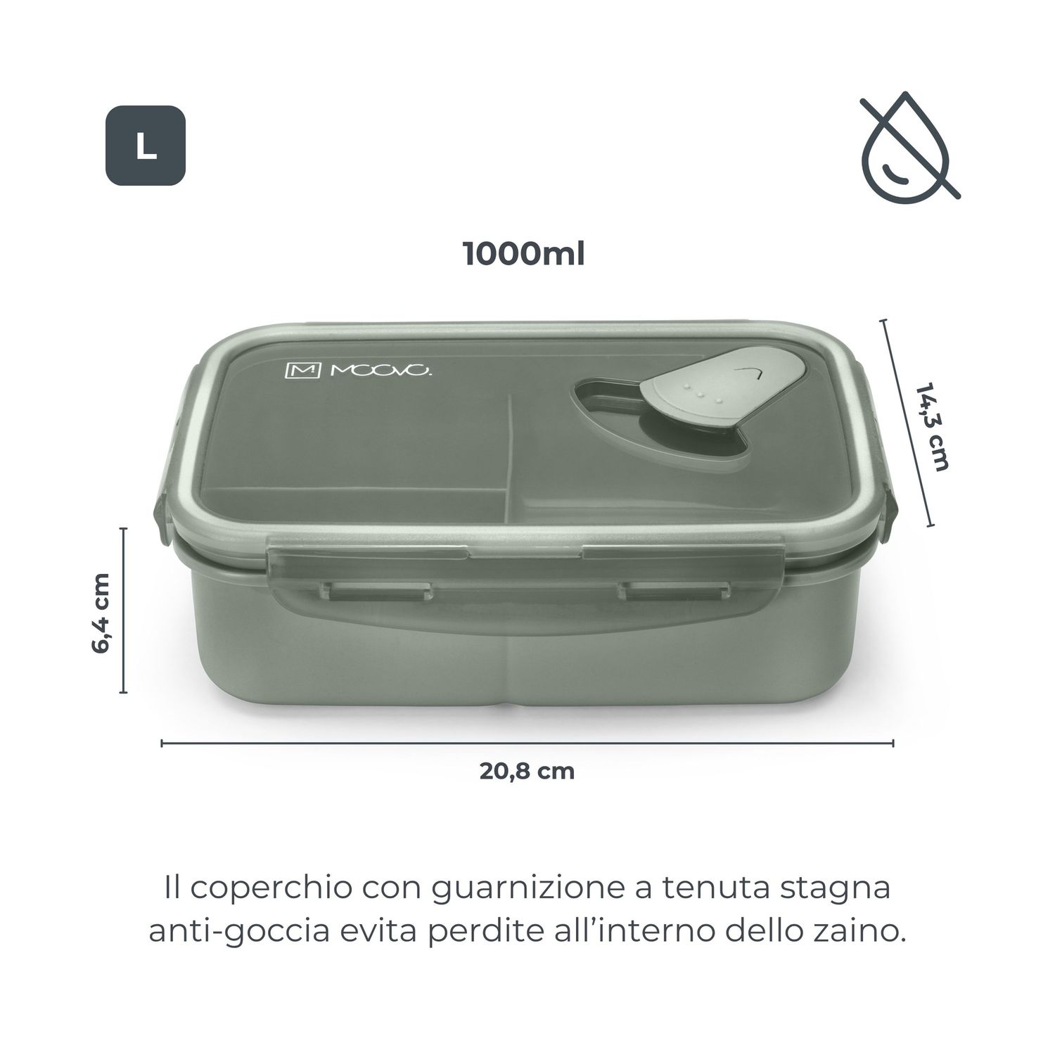Lunch box per bambini a scomparti fissi da 1000ml - 4430 / sage green - nuvita - Nuvita