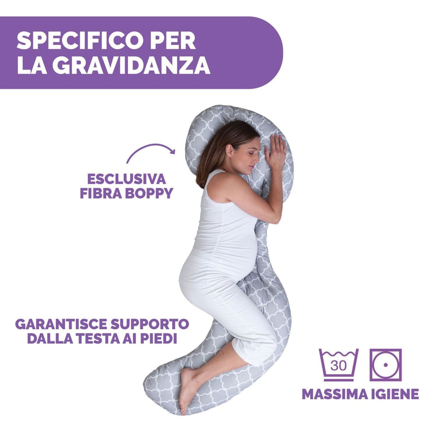 Cuscino gravidanza modulabile custom fit total body pillow criss cross grey - boppy - Boppy
