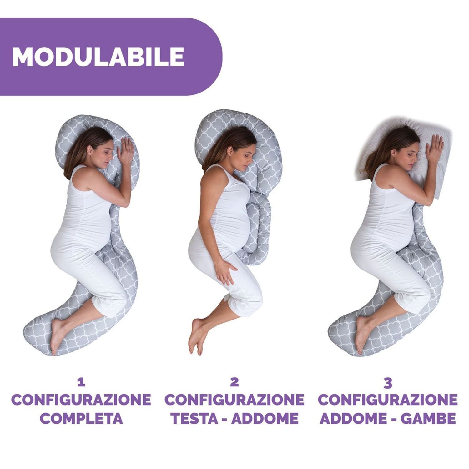 Cuscino gravidanza modulabile custom fit total body pillow criss cross grey - boppy - Boppy