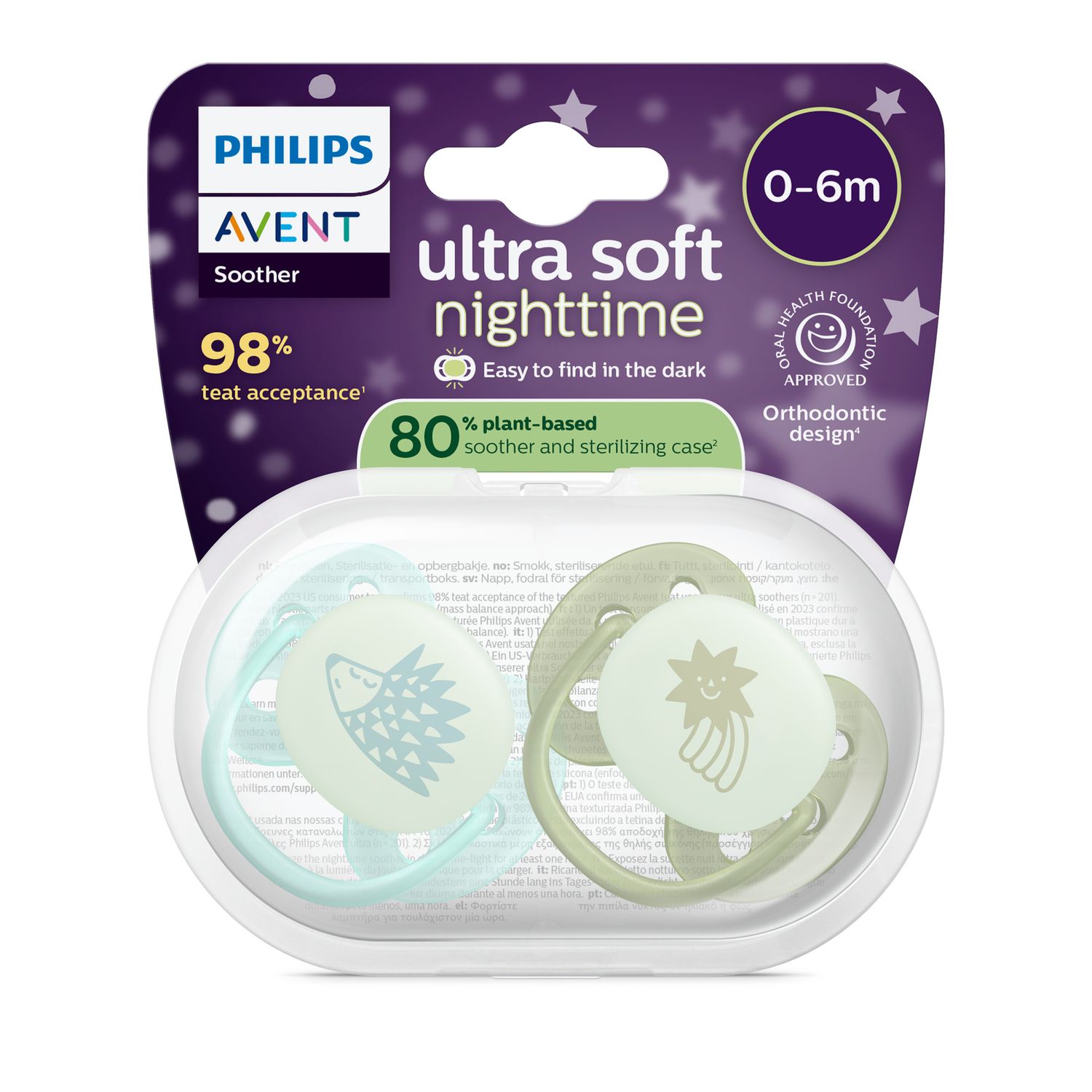 Succhietto ultra soft notte 0-6m cappuccio fluorescente no bpa per pelli sensibili - philips avent - Avent